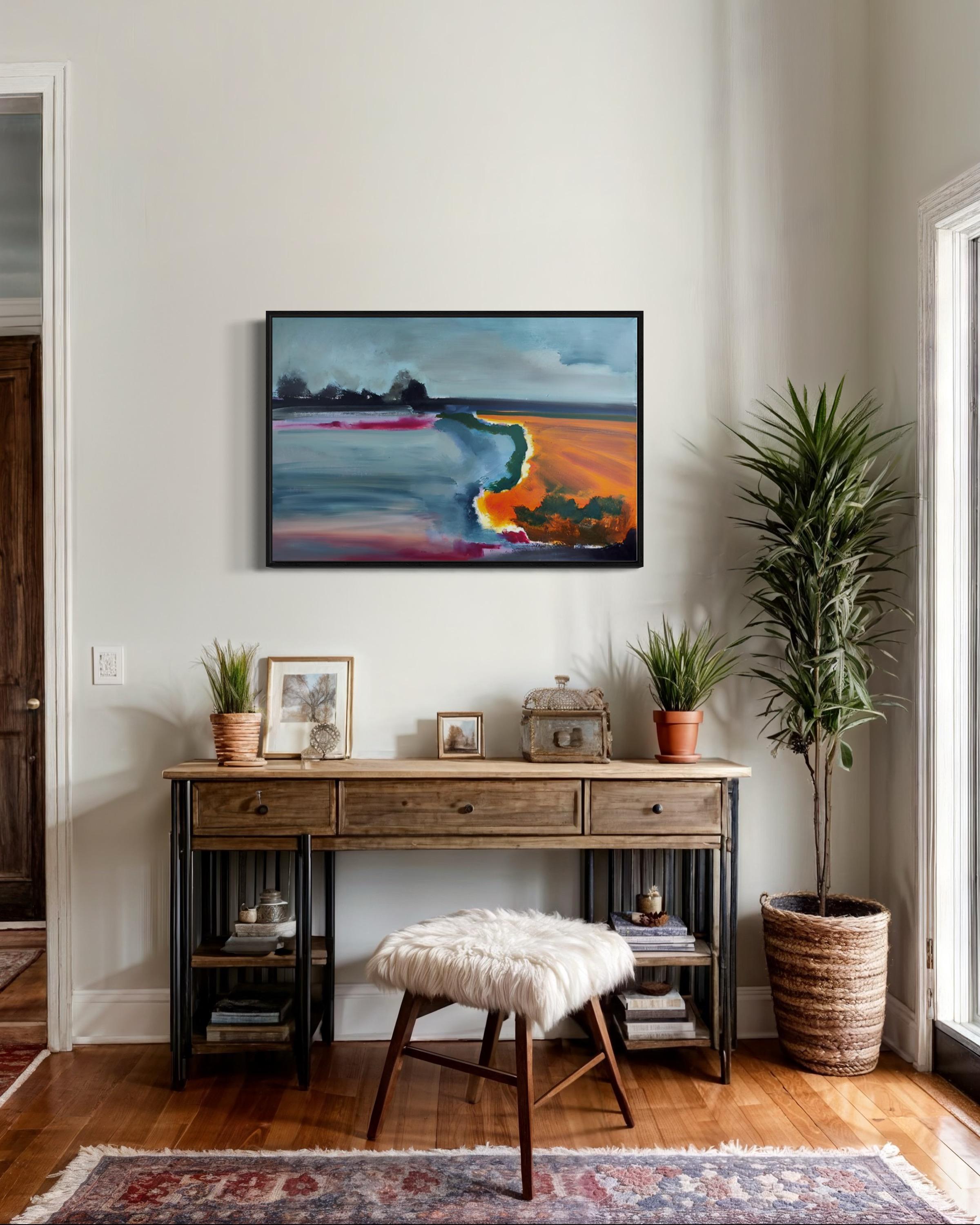 Lago della sera, 60x90 cm, olio, tela in vendita 4
