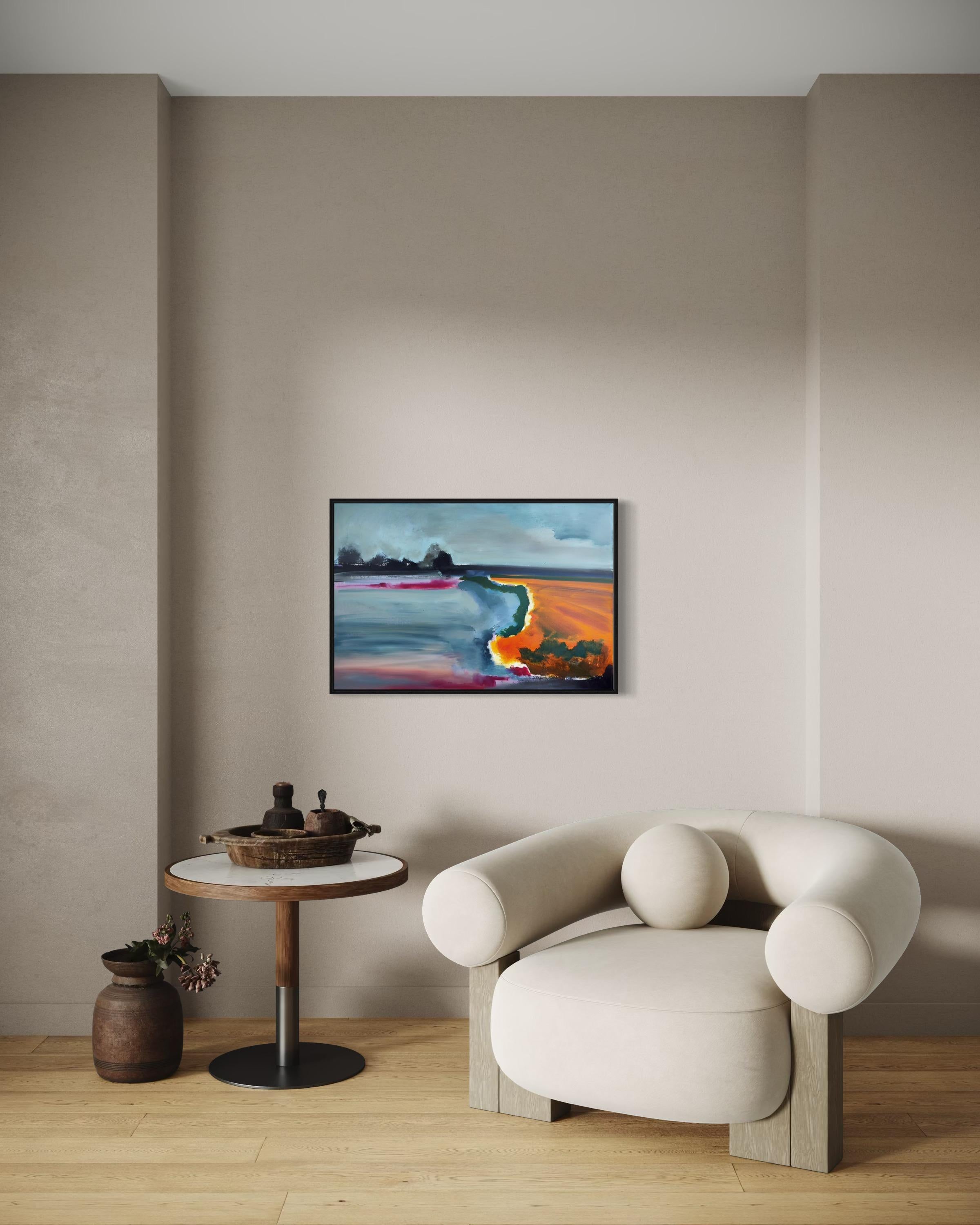 Lago della sera, 60x90 cm, olio, tela in vendita 3