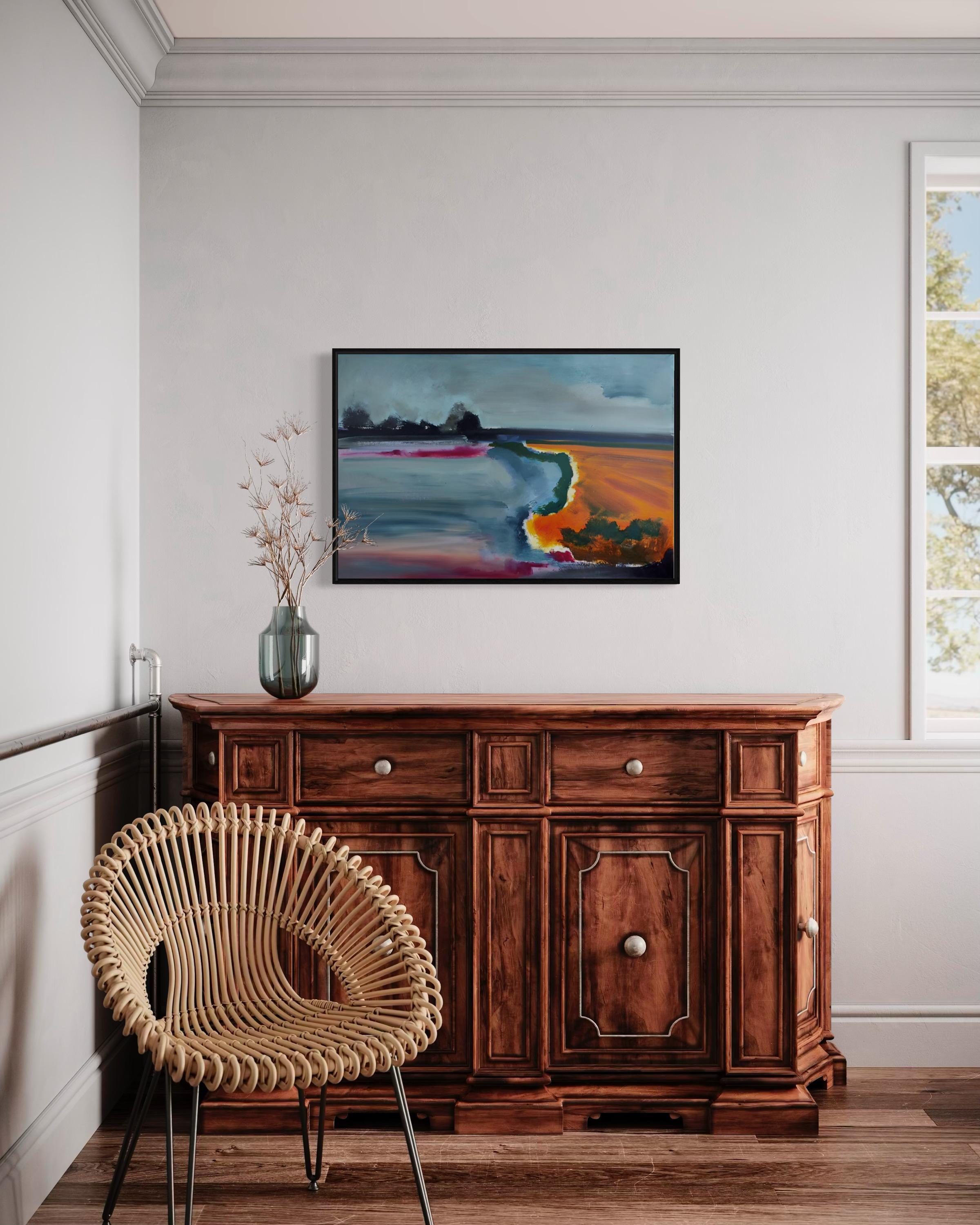 Lago della sera, 60x90 cm, olio, tela in vendita 2