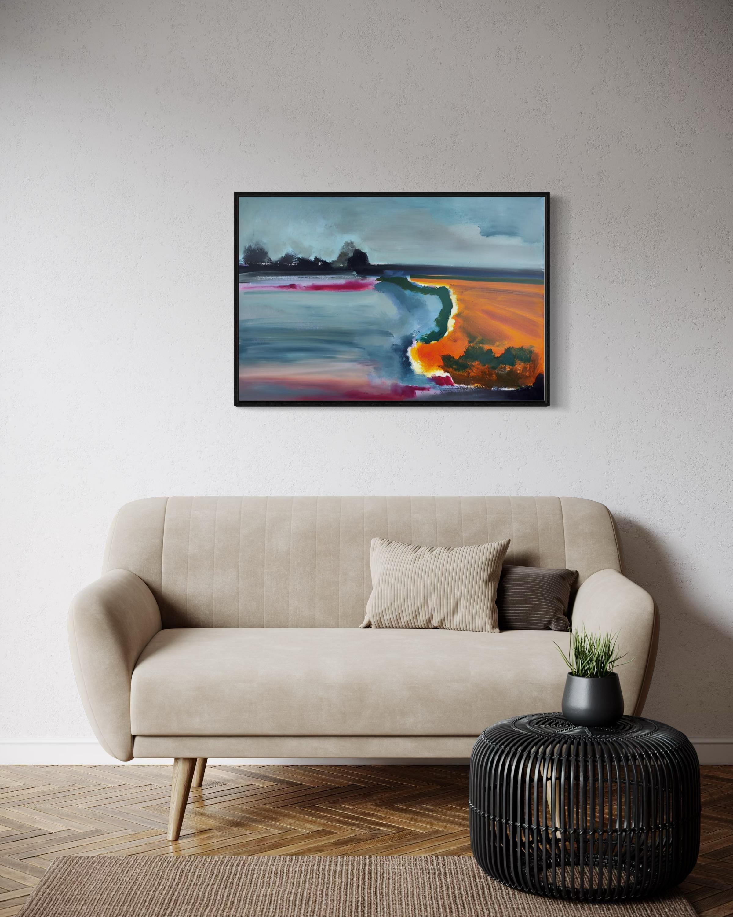 Lago della sera, 60x90 cm, olio, tela - Painting di Alexandra Lisina