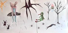 In the camp, 150x80cm, Watercolor, paper, pencil