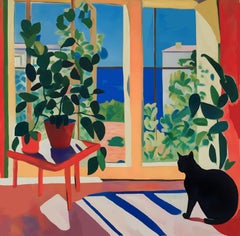 Gato negro para la buena suerte, 70x70cm, impresión sobre lienzo.Edición 20 uds.