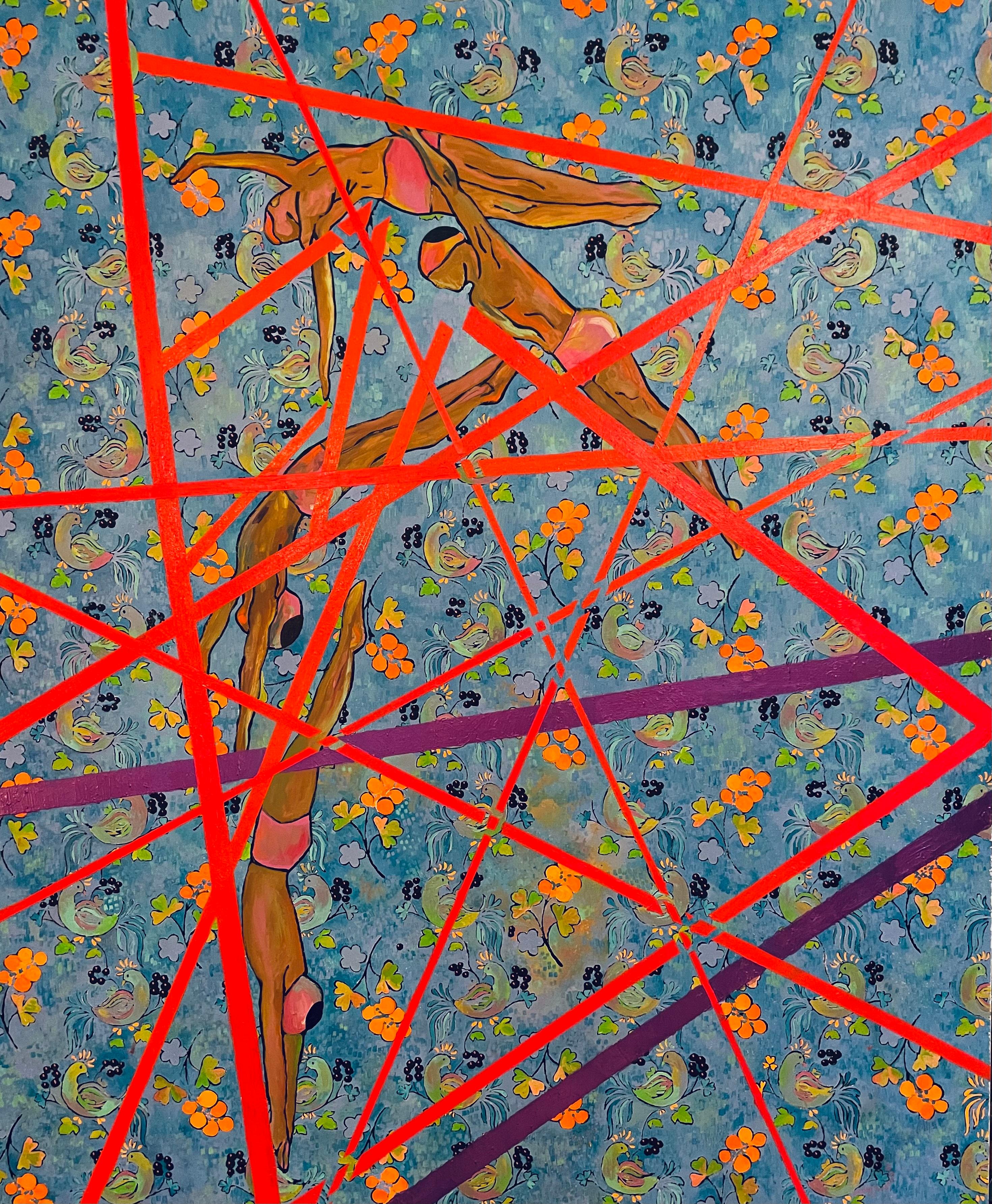 Bacche e uccelli, 180x150cm, Olio, Tela, Sabbia - Art di Tanya Brodskaya