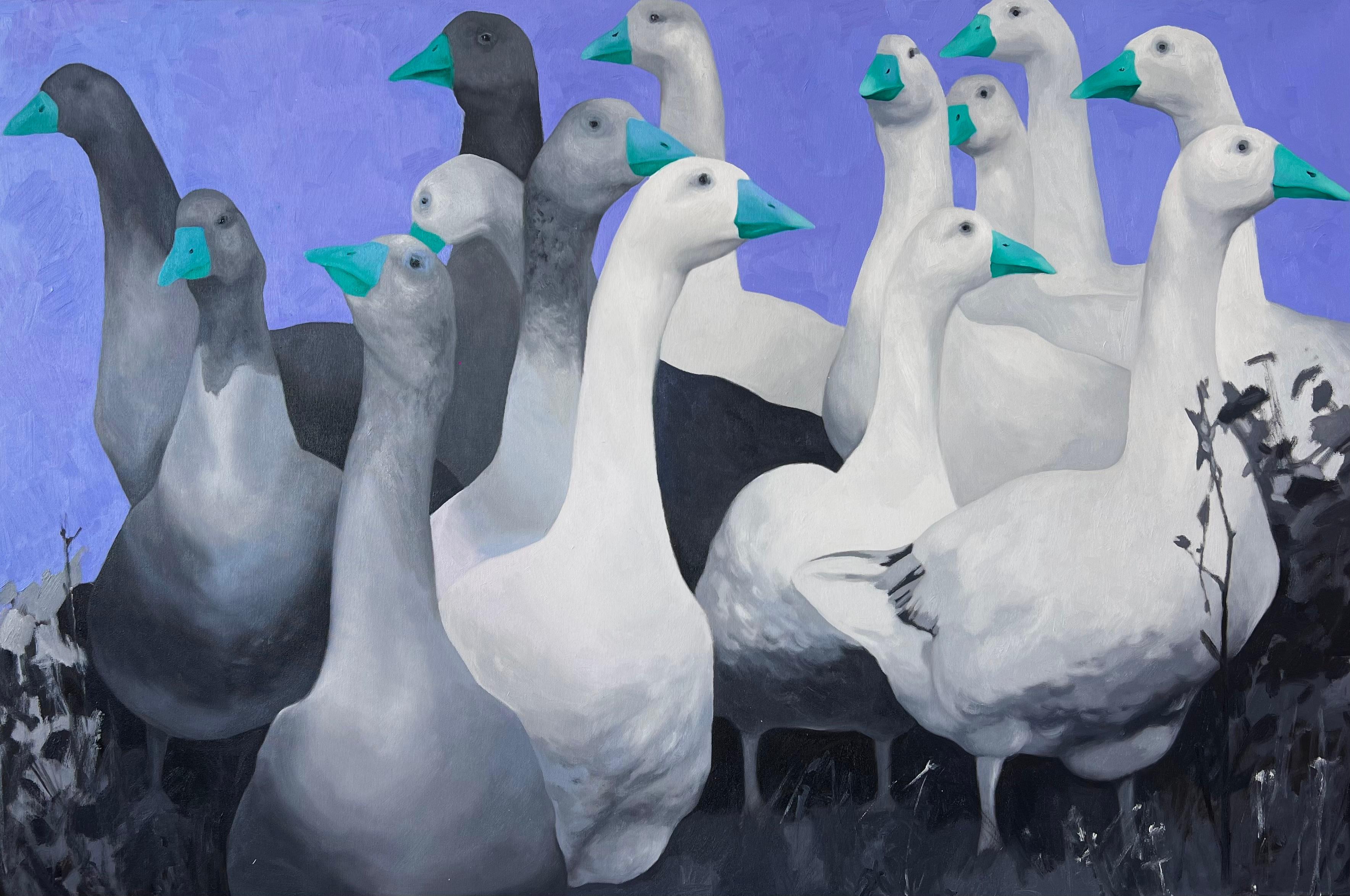 Geese, 80x120 cm, oil on canvas - Art by Elizeveta Pugacheva
