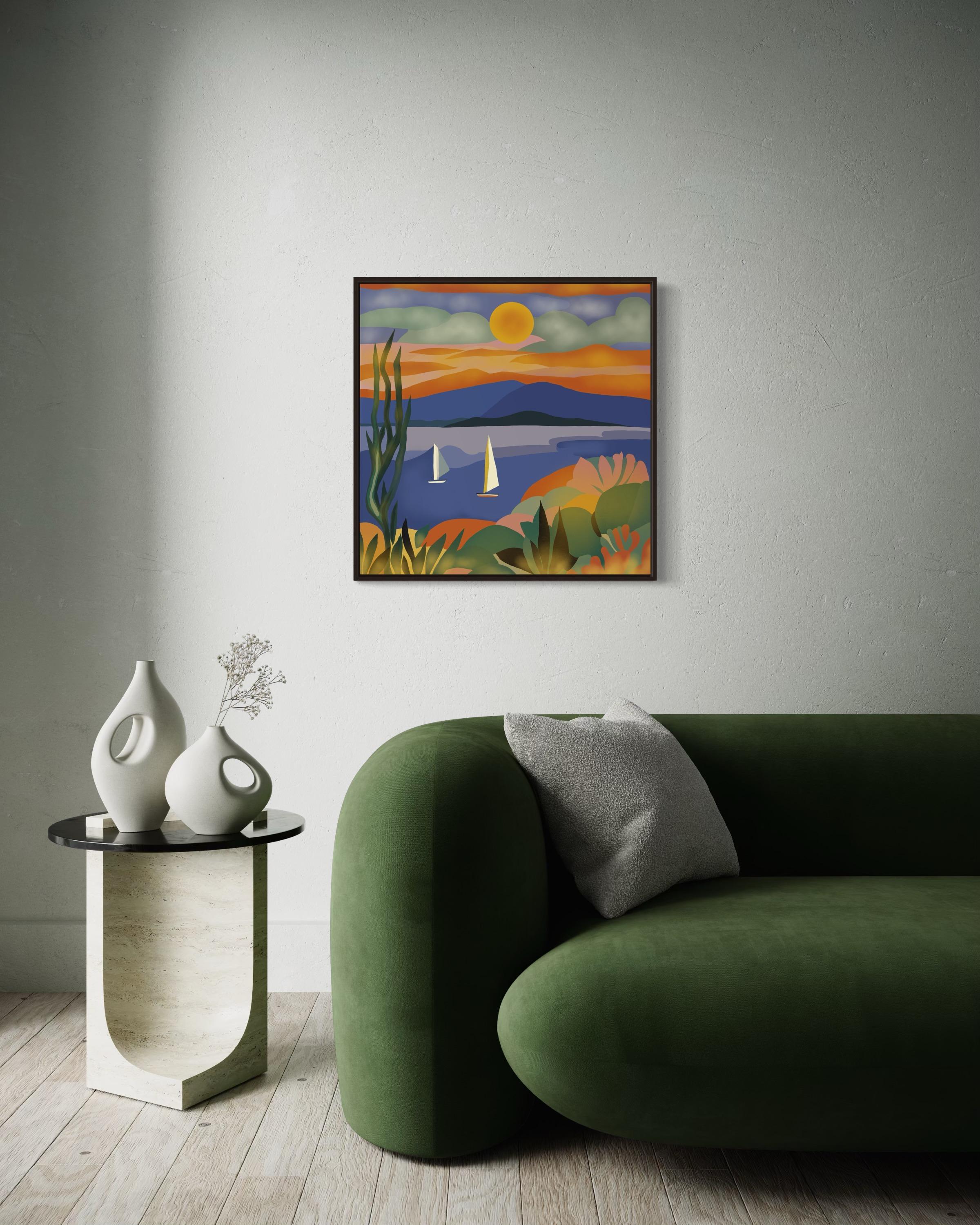 Paisaje marino , 70x70cm, impresión sobre lienzo.Edición 20 uds. - Still-Life Print Gris de Nina Tsoriti