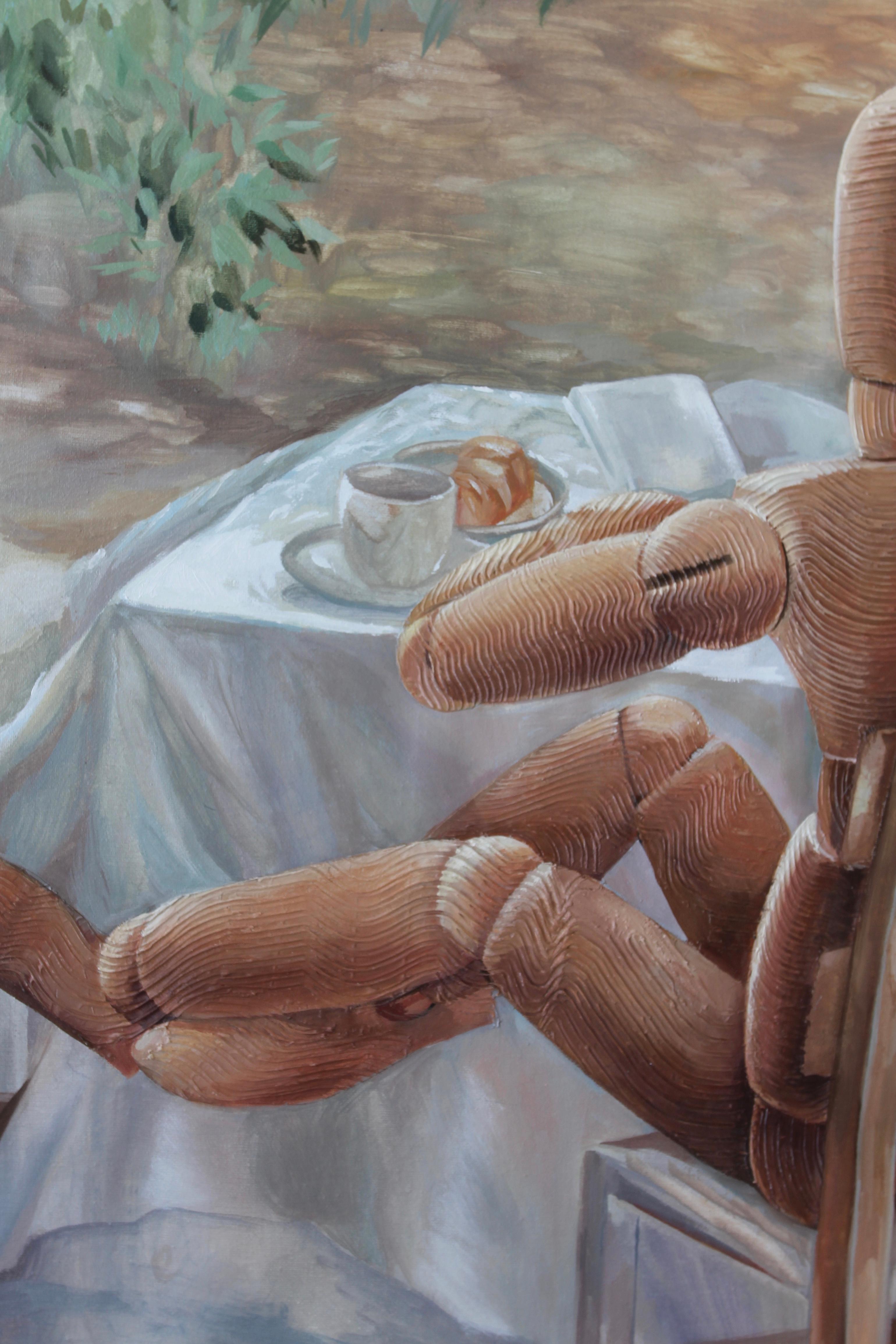 Lectura durante el desayuno, 90x120cm, acrílico sobre lienzo - Painting Contemporáneo de Irina Aleksandrova