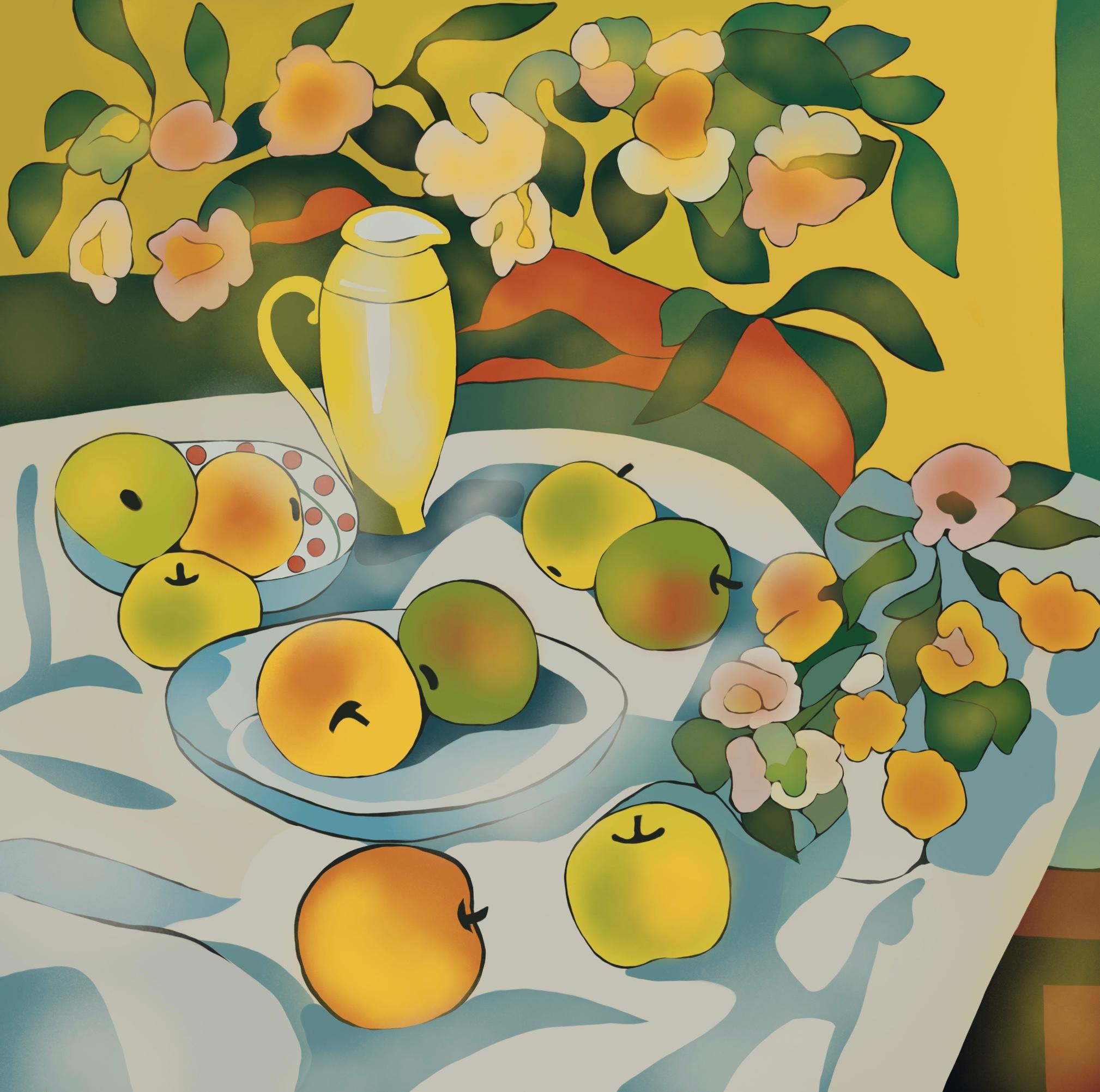 Natura morta, 70x70cm, stampa su tela. Edizione 20 pezzi. - Print di Nina Tsoriti