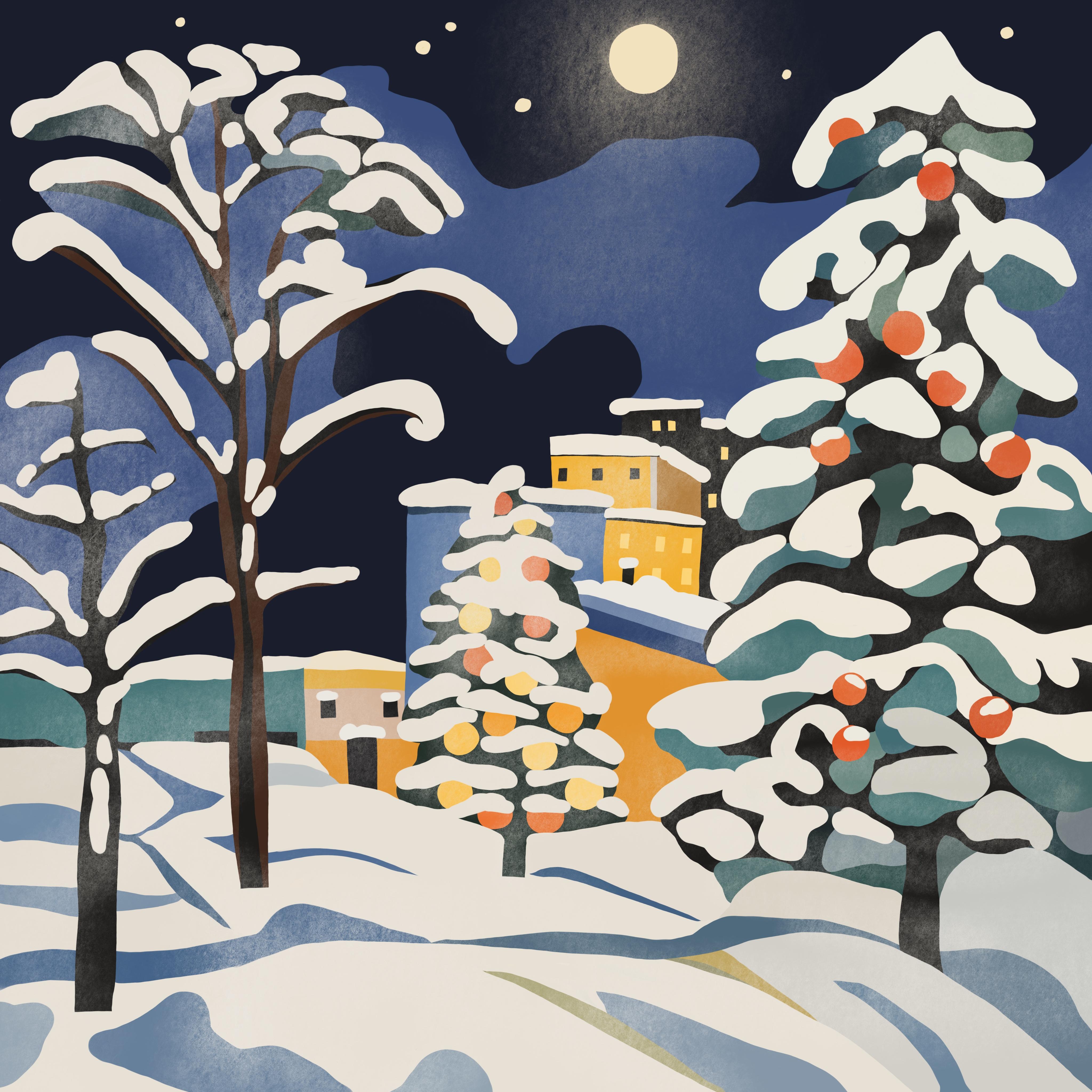 Noche de Navidad , 70x70cm, impresión sobre lienzo.Edición 20 uds. - Art de Nina Tsoriti
