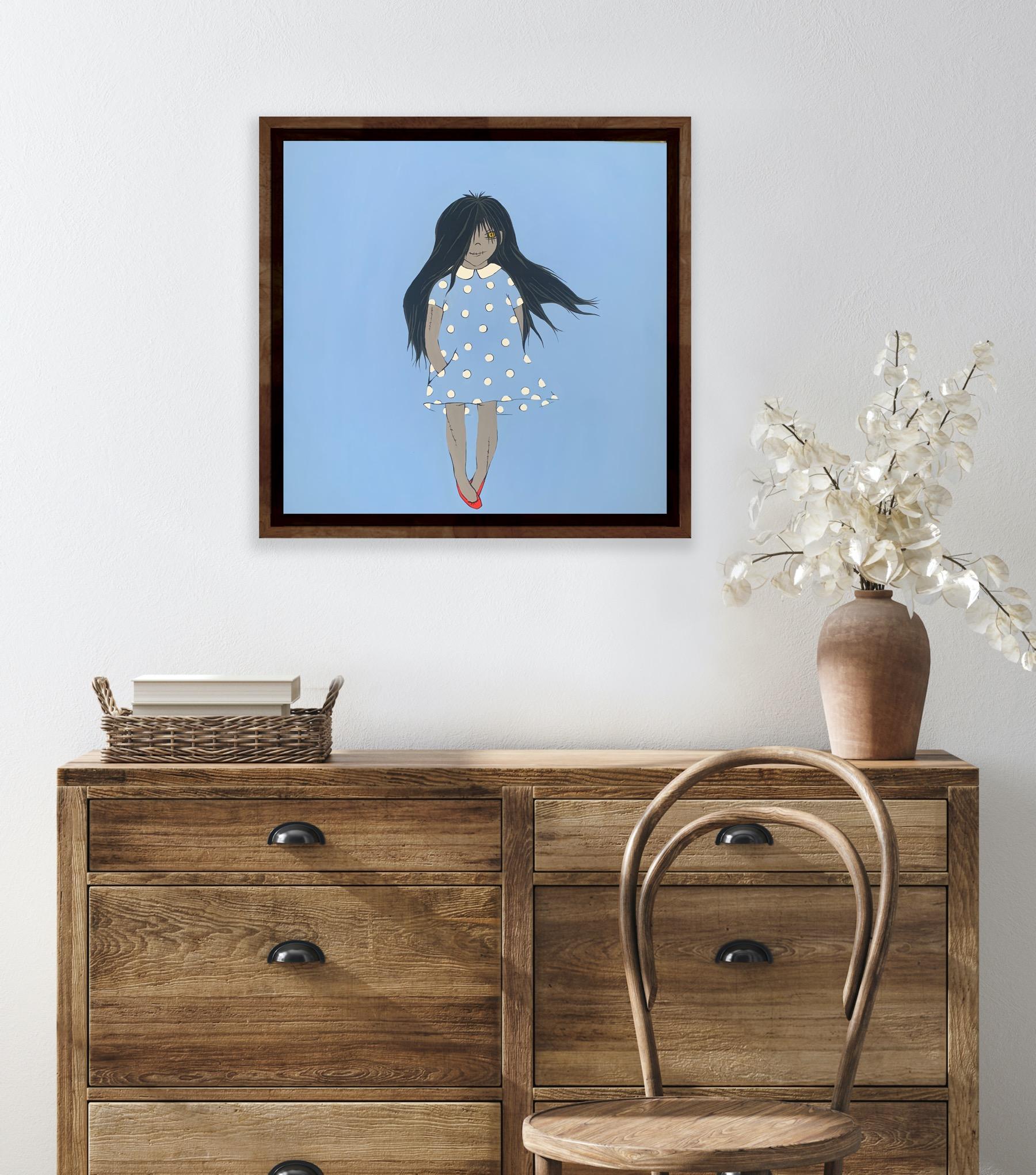 Jeune zombie et chaussures rouges, 40x40cm en vente 1