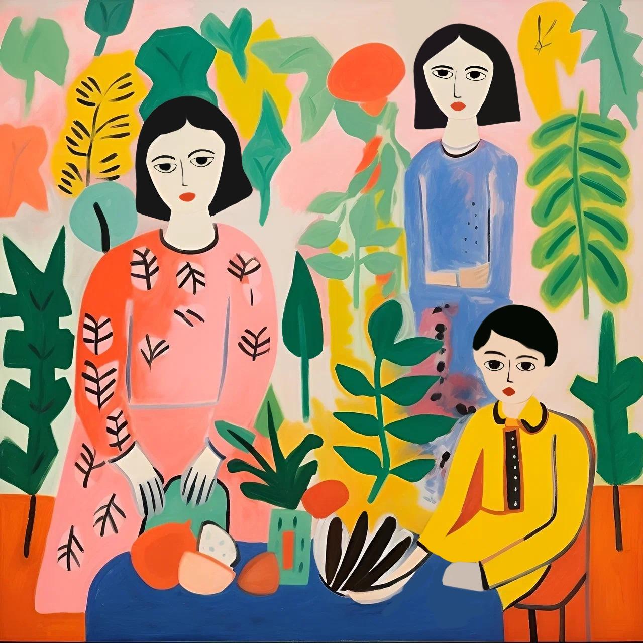 Serie von Druckgrafiken „Family“, 50x50cm, Druck auf Leinwand. Auflage 20 Teile. – Art von Nina Tsoriti