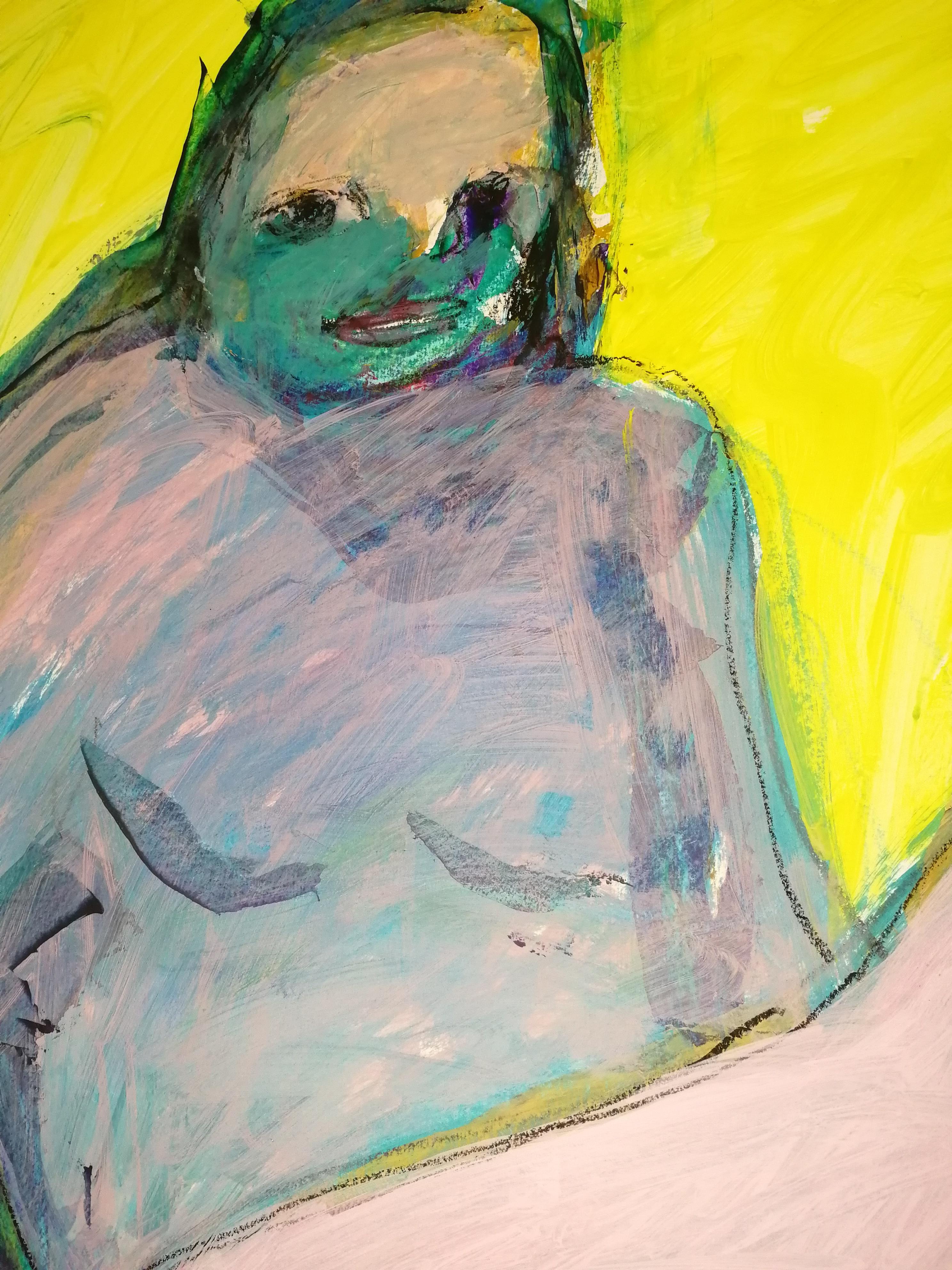 Charla ociosa, 2021, 78x54 cm, acrílico/papel/pastel - Painting de Elena Naushirvanova 