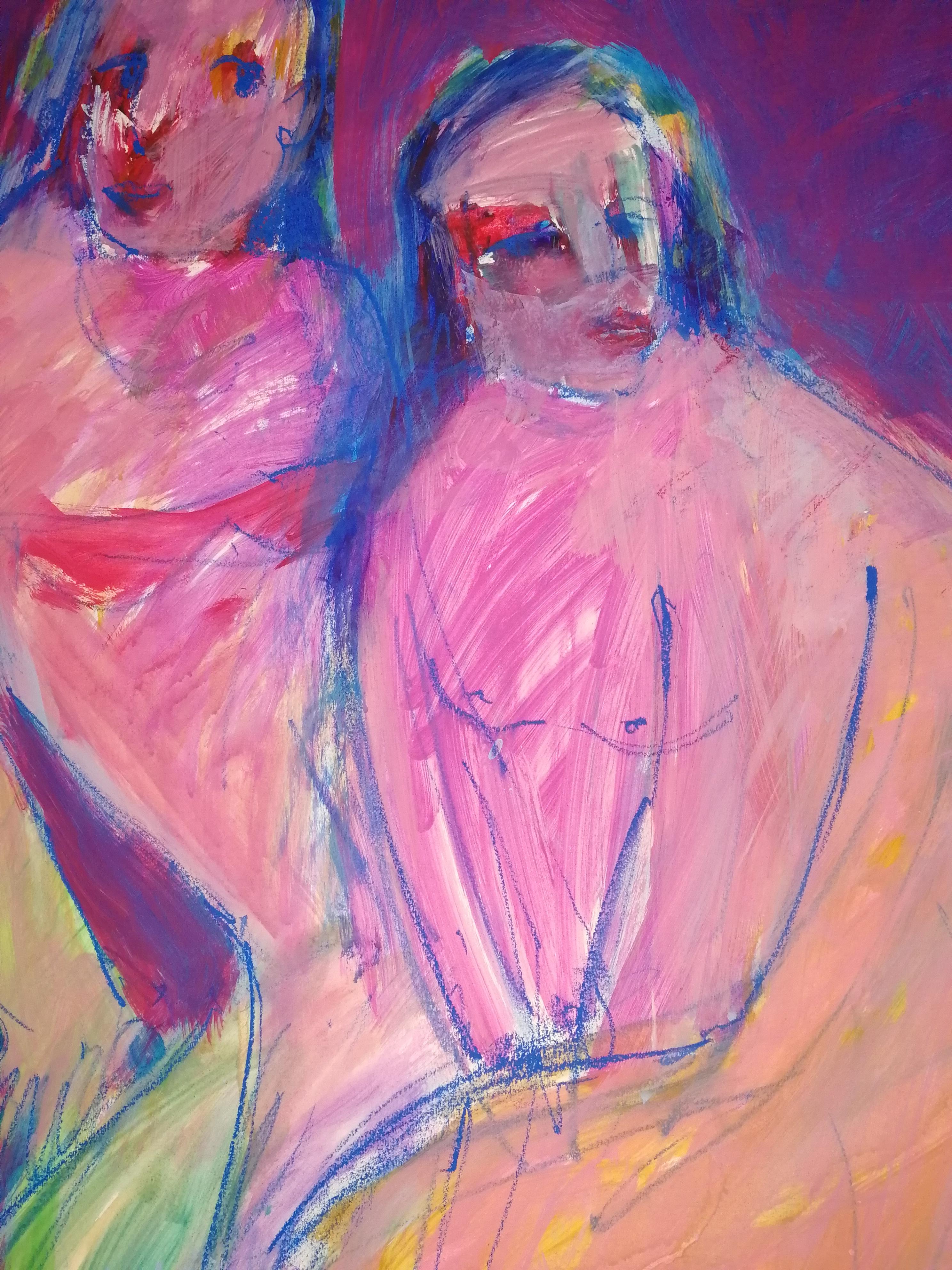 Party, 78x54cm, acrilico/carta/pastello - Painting di Elena Naushirvanova 