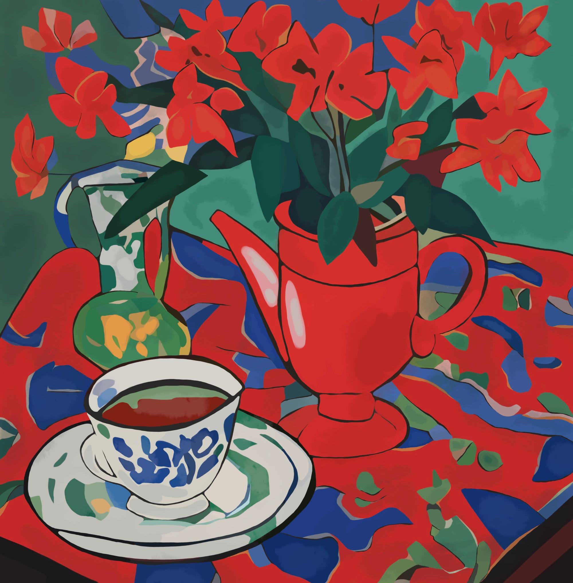 Still-Life Print de Nina Tsoriti - Bodegón Rojo , 70x70cm, impresión sobre lienzo.Edición 20 uds.