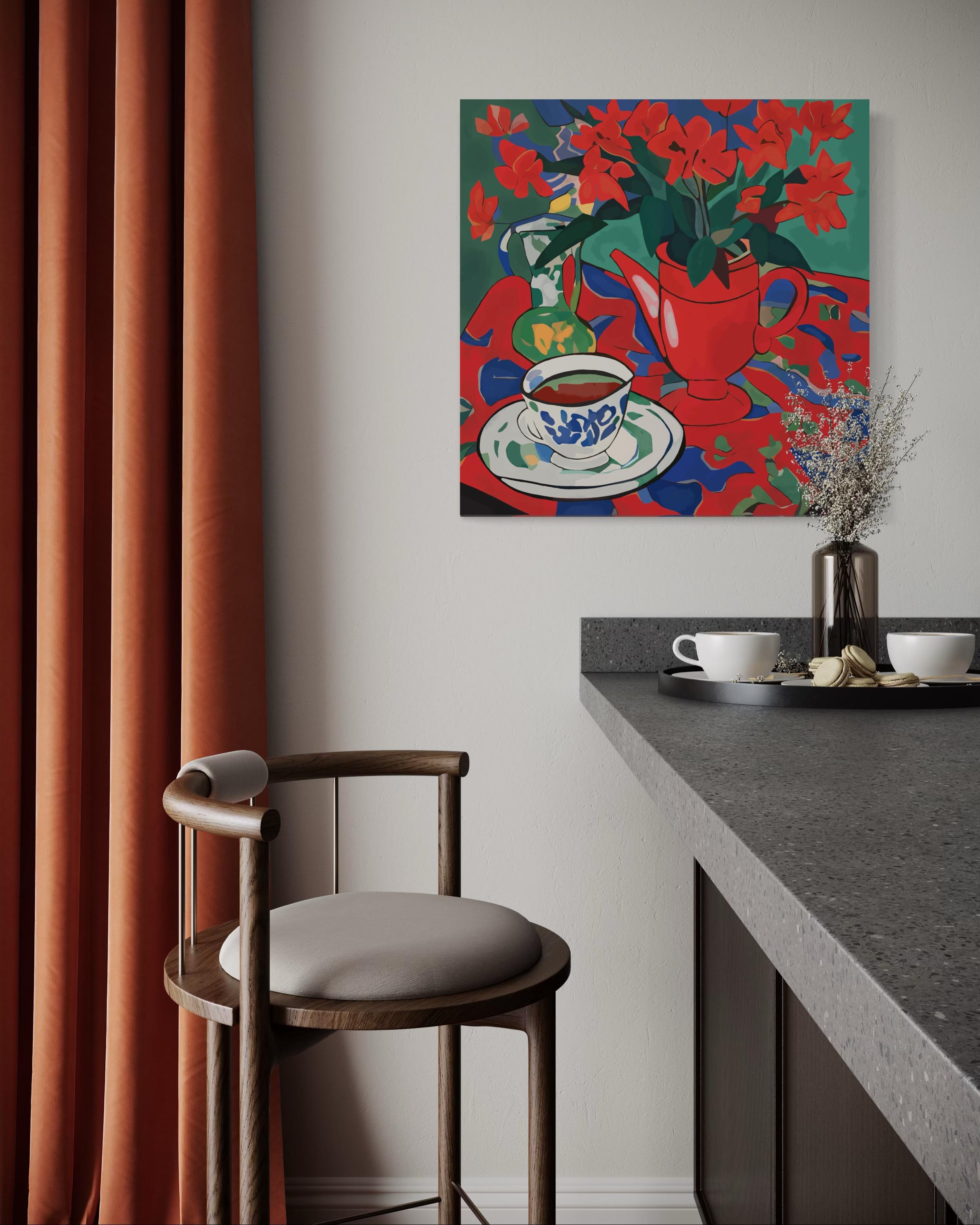Bodegón Rojo , 70x70cm, impresión sobre lienzo.Edición 20 uds. - Print Arte pop de Nina Tsoriti
