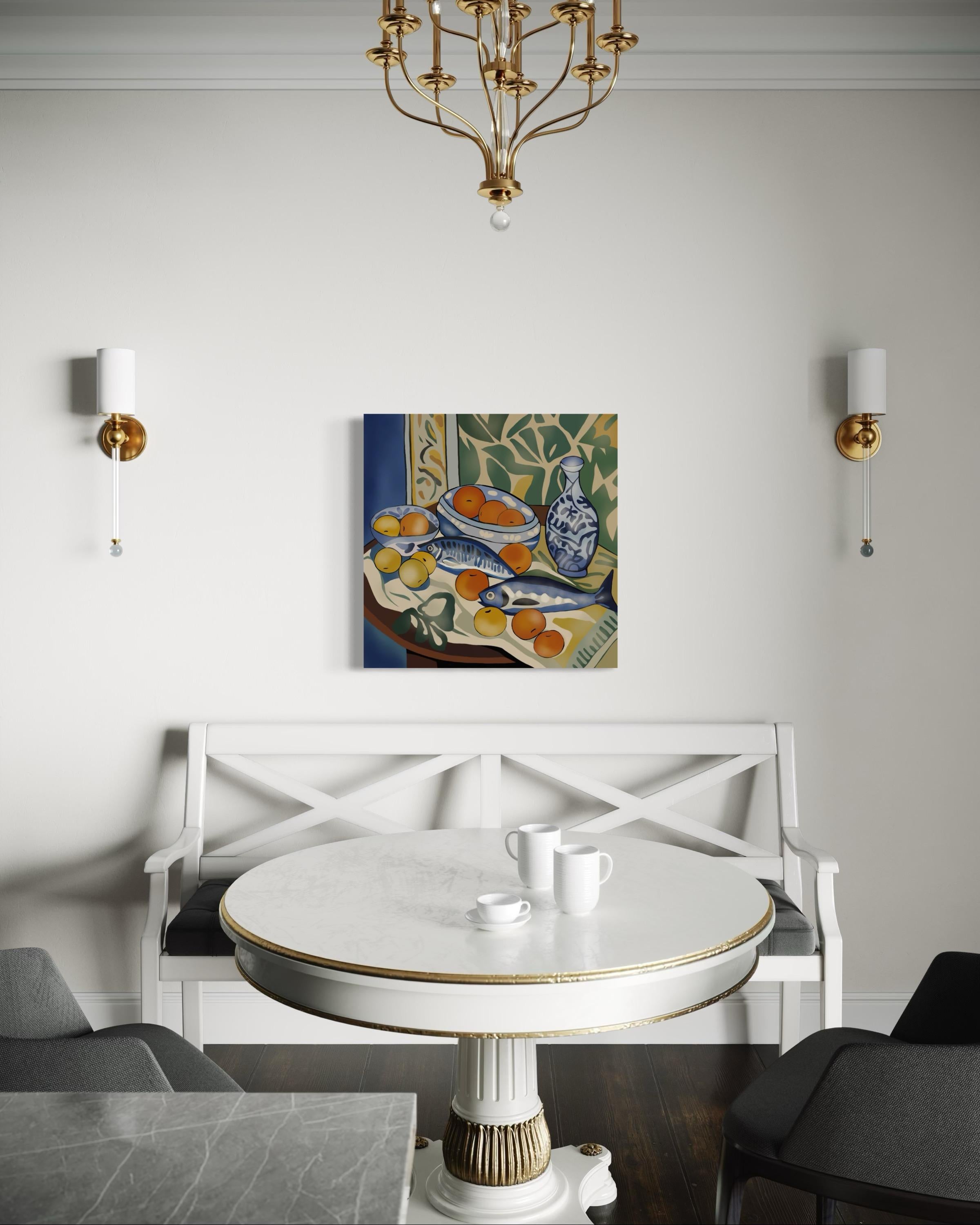 Bodegón con peces, 70x70cm, impresión sobre lienzo.Edición 20 unid. - Print Arte pop de Nina Tsoriti