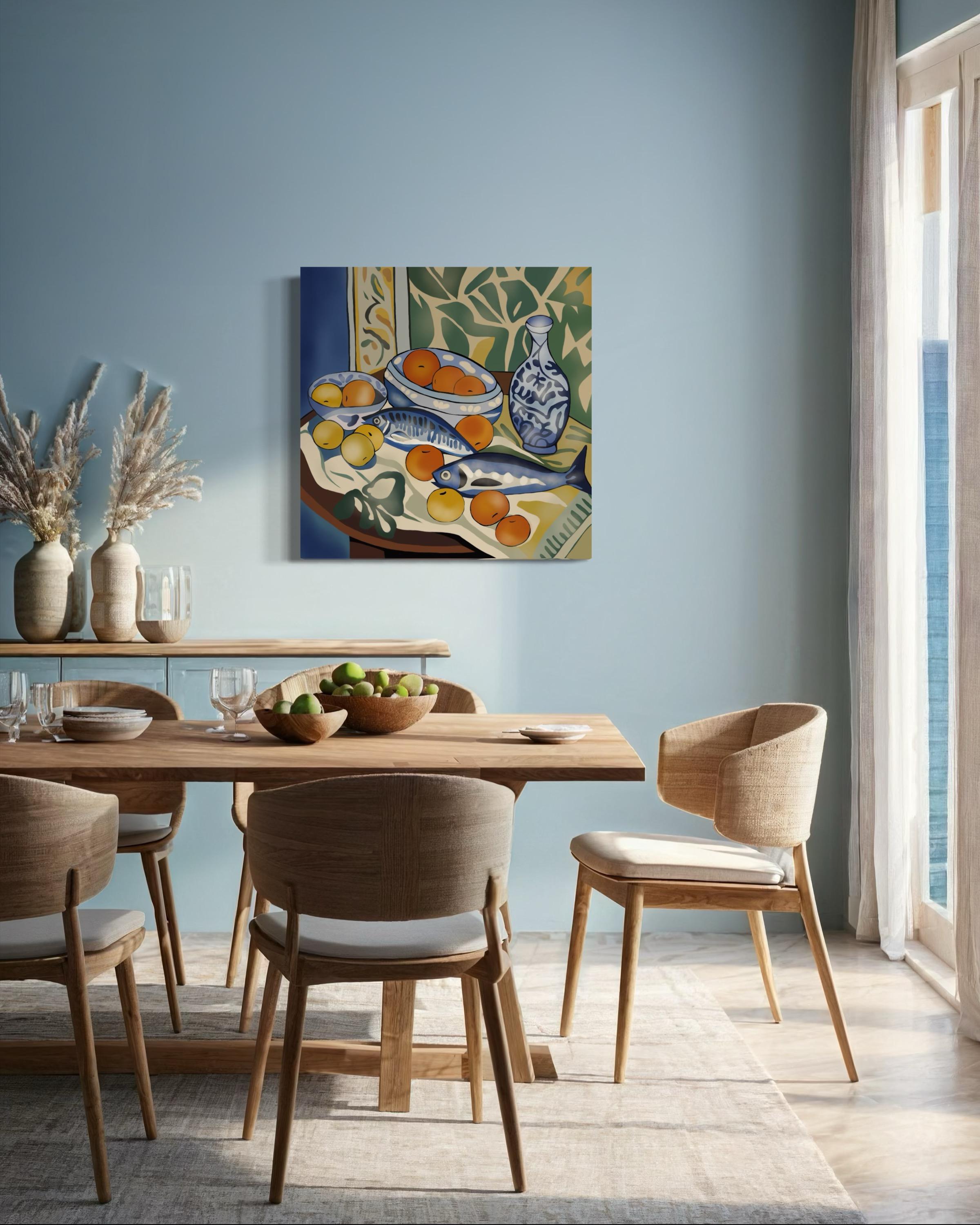 Bodegón con peces, 70x70cm, impresión sobre lienzo.Edición 20 unid. en venta 2