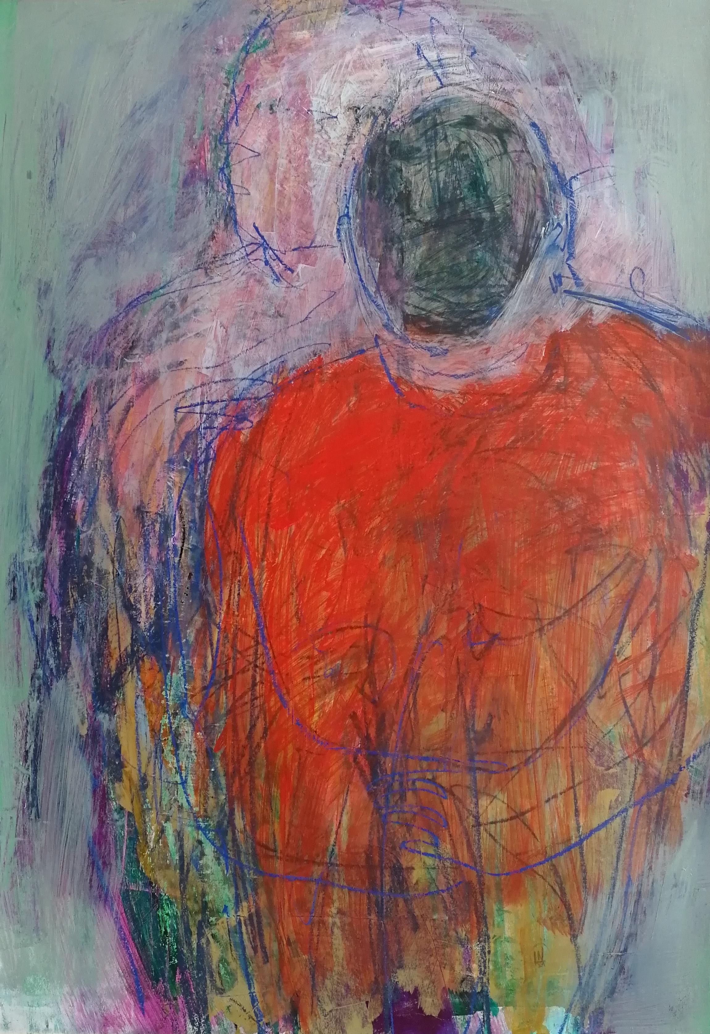 Principal en rojo, 78 x 54 cm, acrílico sobre papel - Art de Elena Naushirvanova 