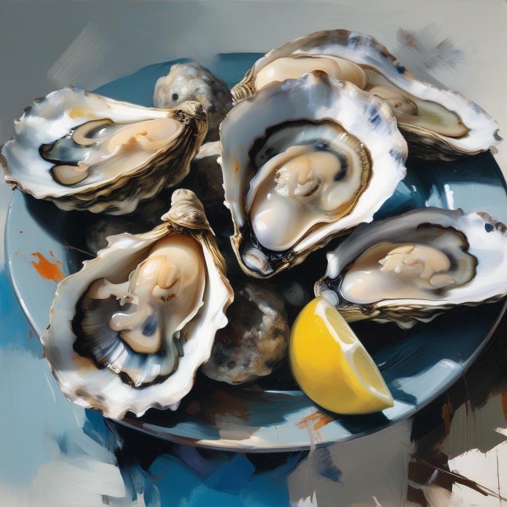Still life with oysters, 80х80cm, print on canvas.Edition of 20 pieces - Art by Peter Simakov