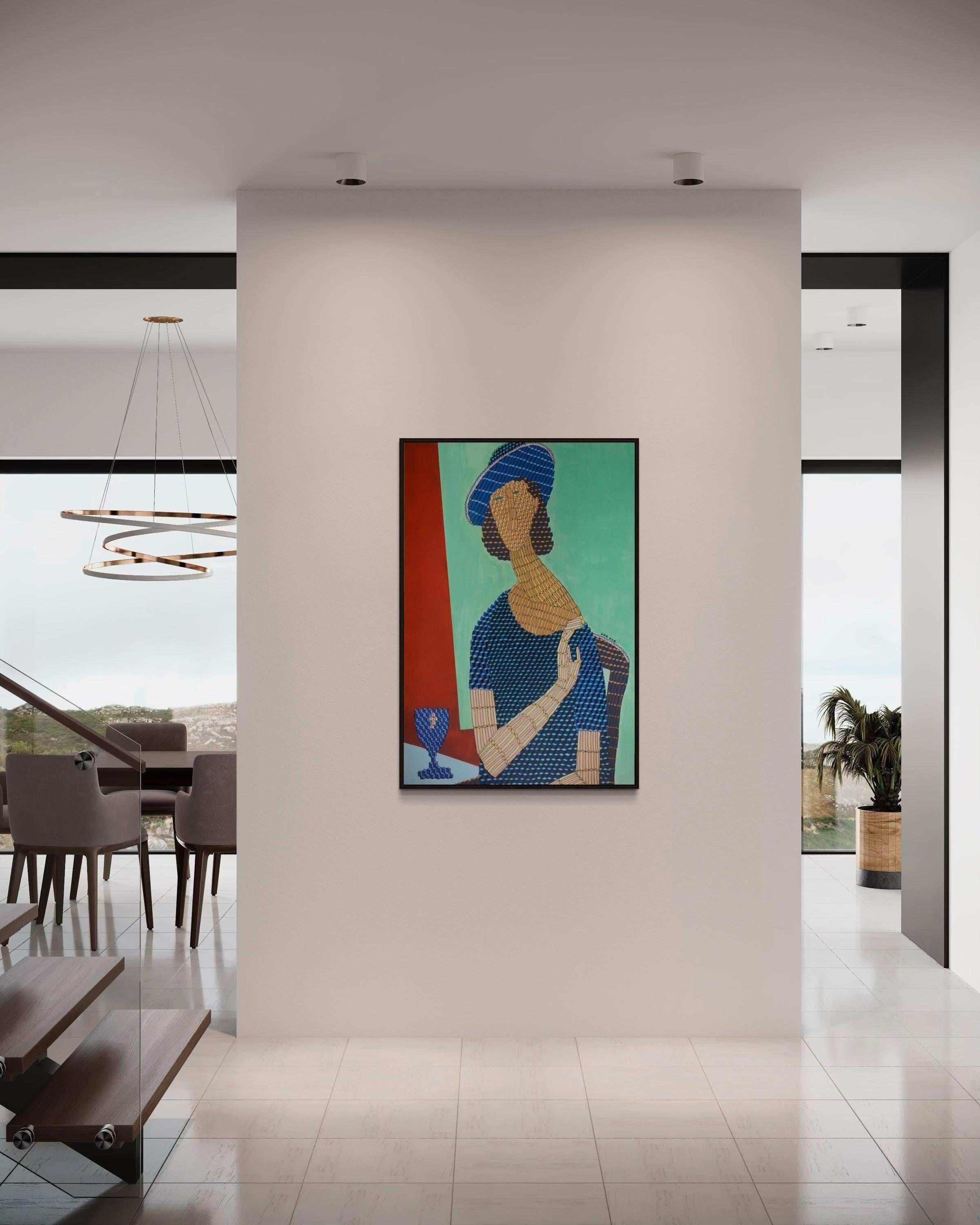Tavolo per uno, 120x80cm, acrilico su tela - Figurative Painting Verde di Ira Kub