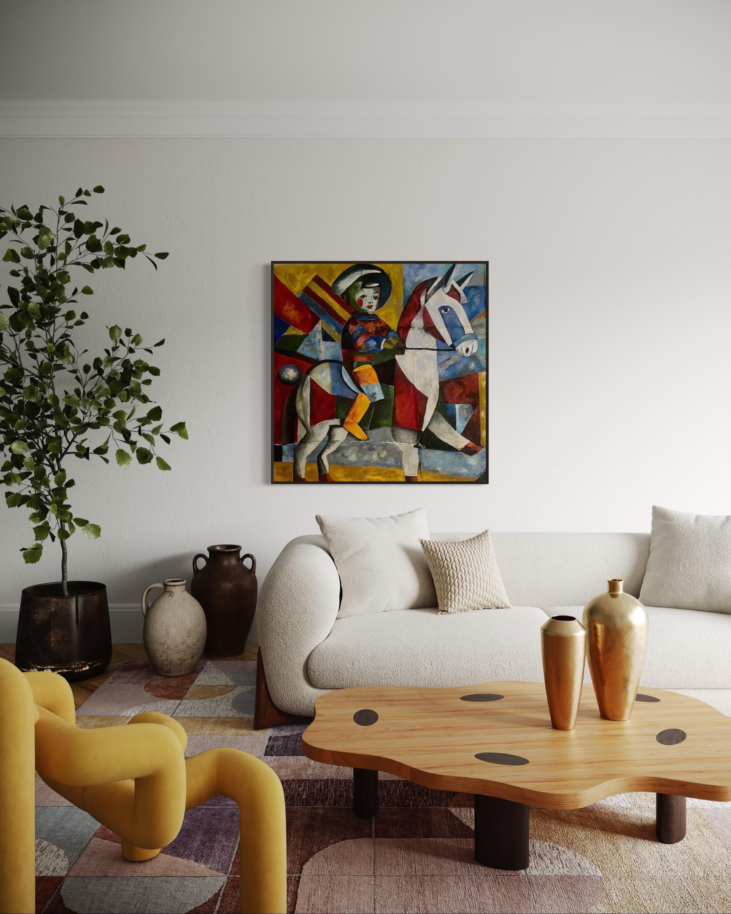 On the fifth horse, 120x120 cm, Oil, Coffee bag, Sand For Sale 1