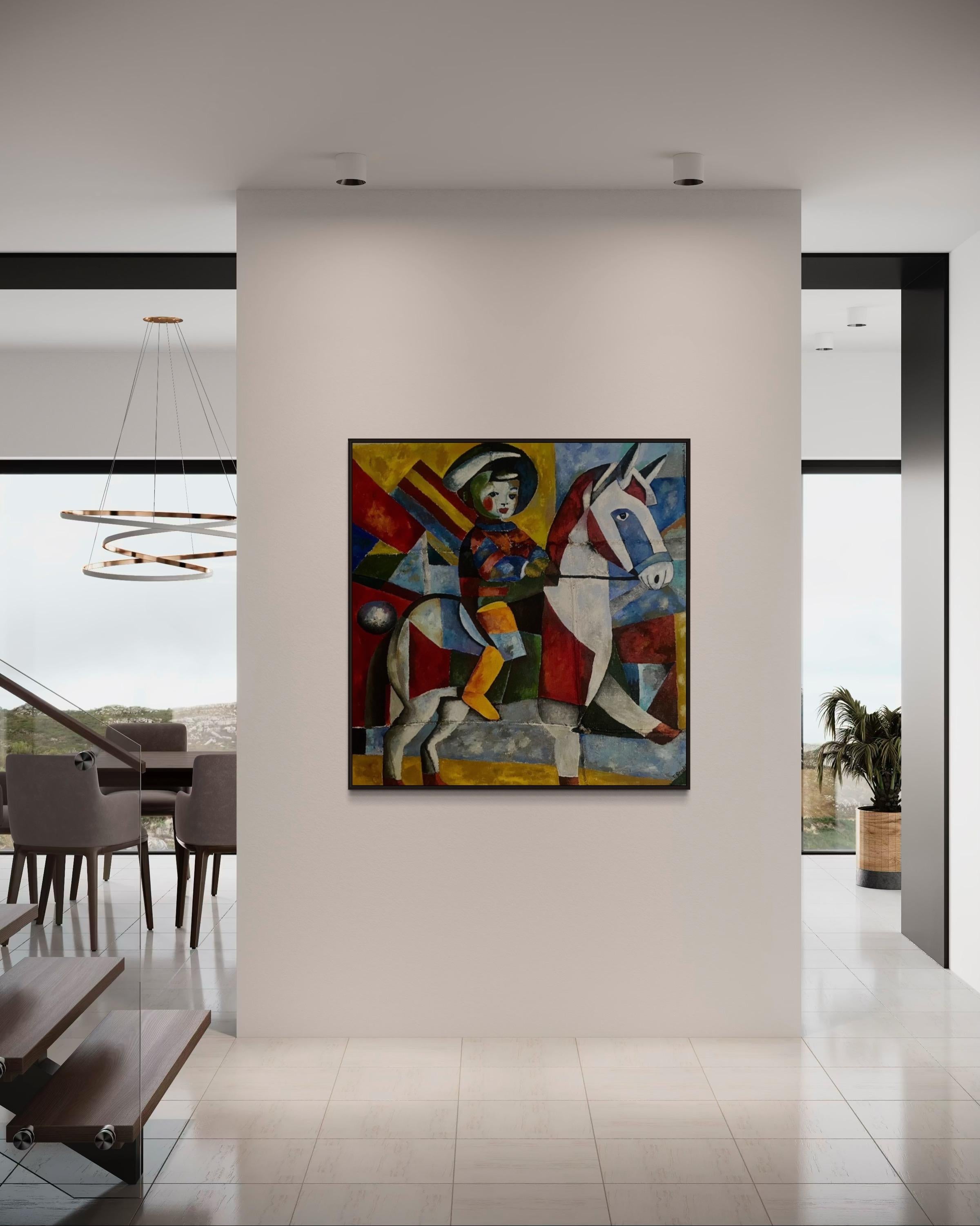 On the fifth horse, 120x120 cm, Oil, Coffee bag, Sand For Sale 4