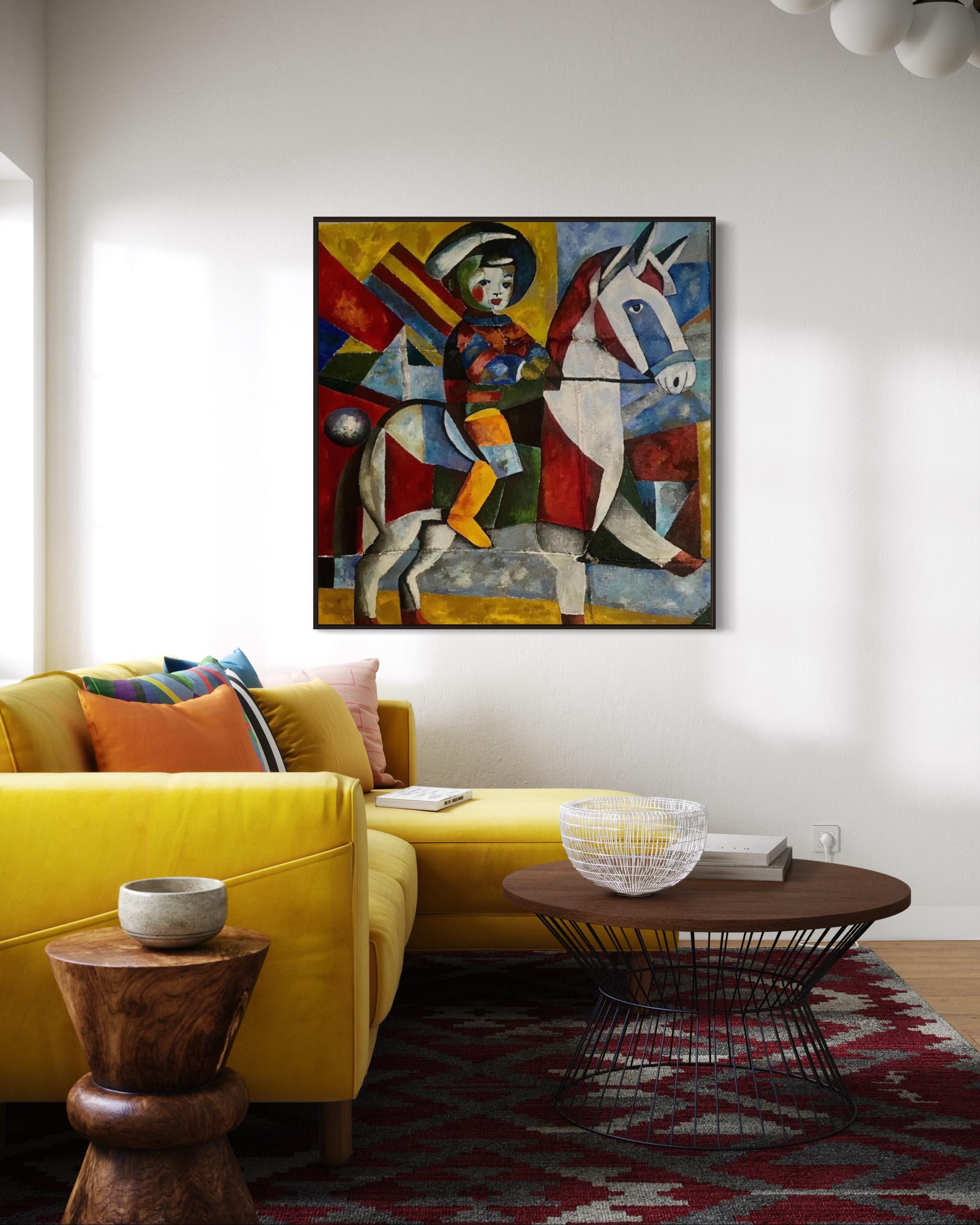 On the fifth horse, 120x120 cm, Oil, Coffee bag, Sand For Sale 3