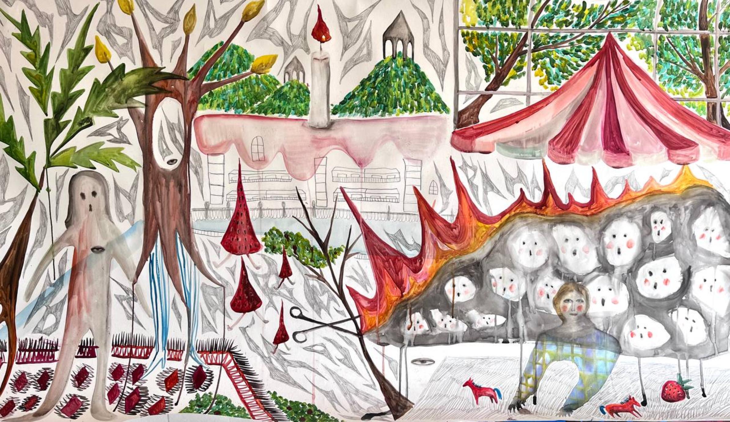 En la tarta, 150x80cm, Acuarela, papel, lápiz - Art de Lina Kordyuchenko