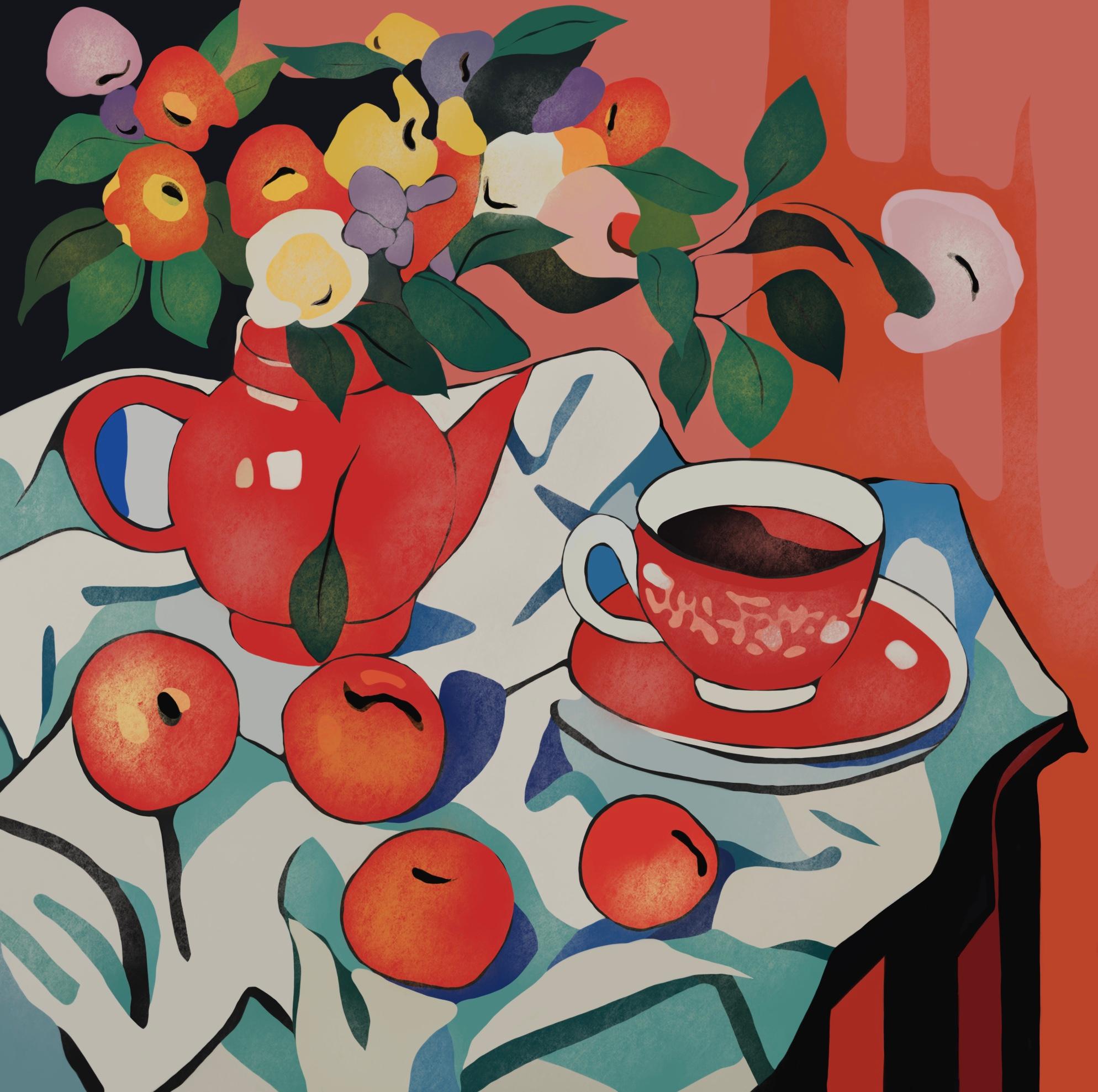 Natura morta rossa, 70x70cm, stampa su tela. Edizione 20 pezzi. - Art di Nina Tsoriti