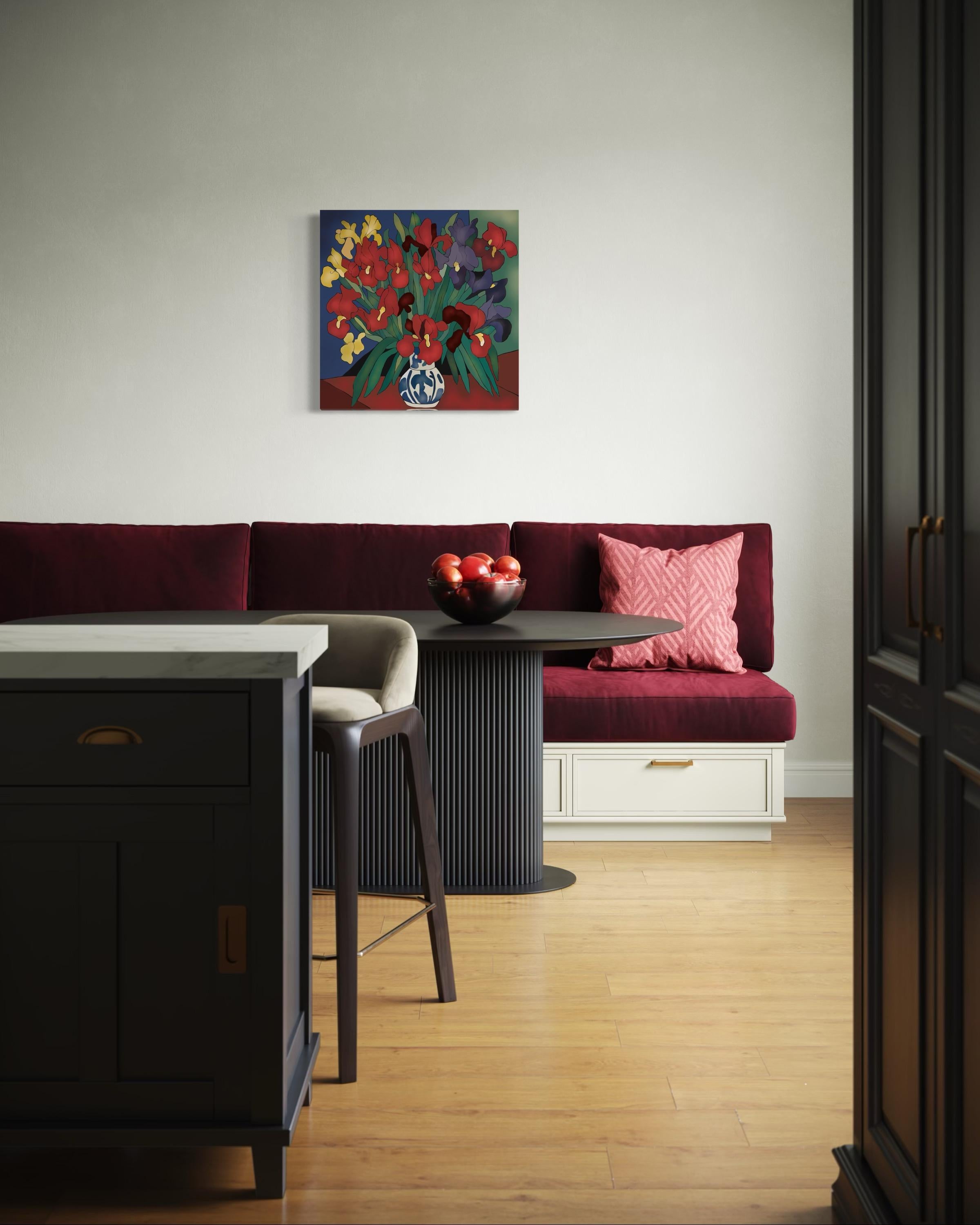 Natura morta con iris , 70x70cm, stampa su tela. Edizione 20 pezzi. in vendita 1