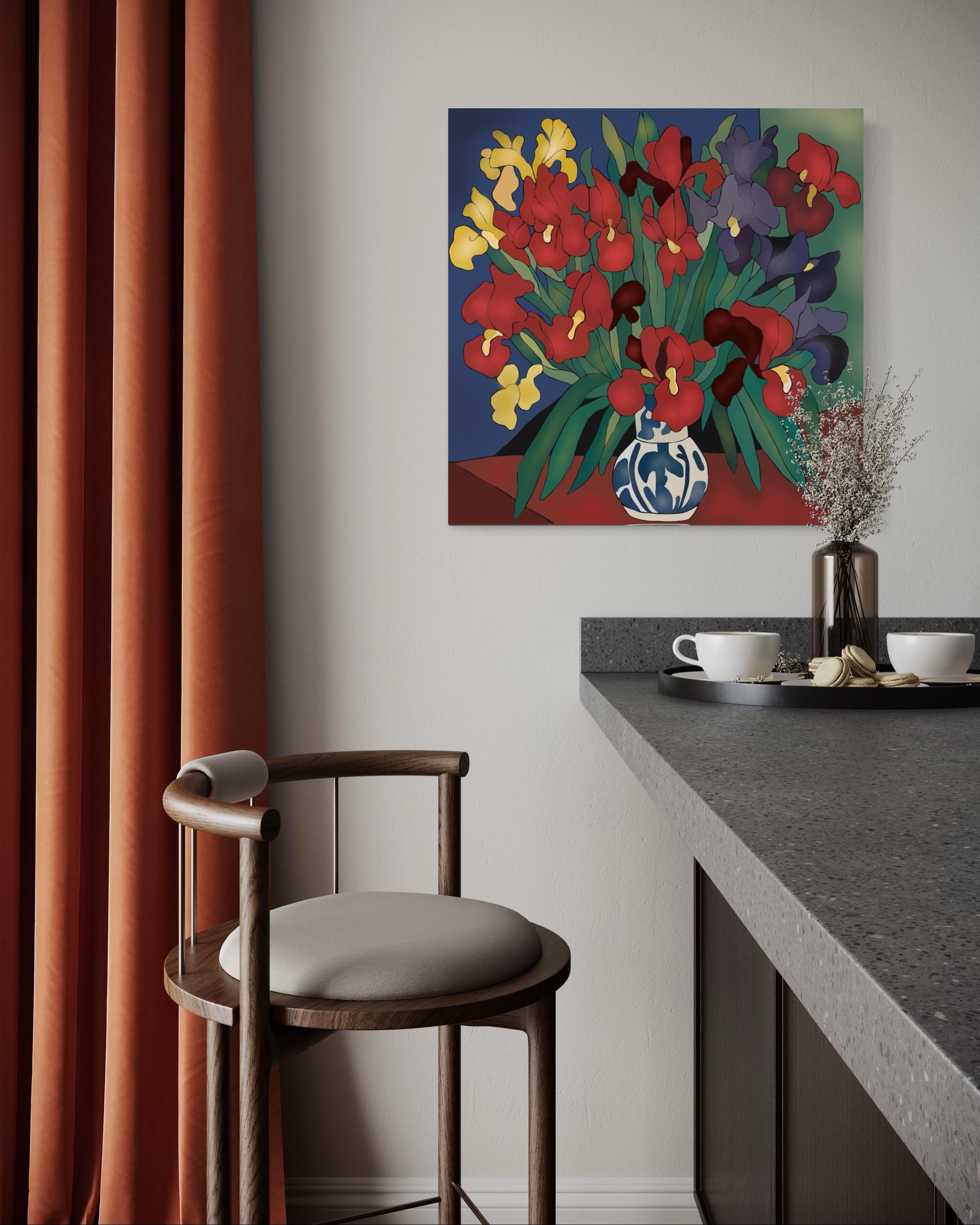 Natura morta con iris , 70x70cm, stampa su tela. Edizione 20 pezzi. in vendita 2