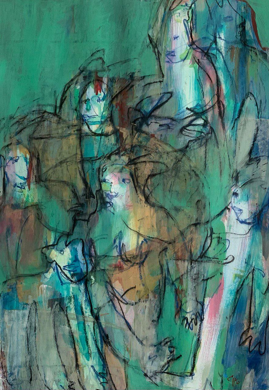 Hares, 78x54cm, Acryl/Papier/Papier/Papier, Pastell – Art von Elena Naushirvanova 