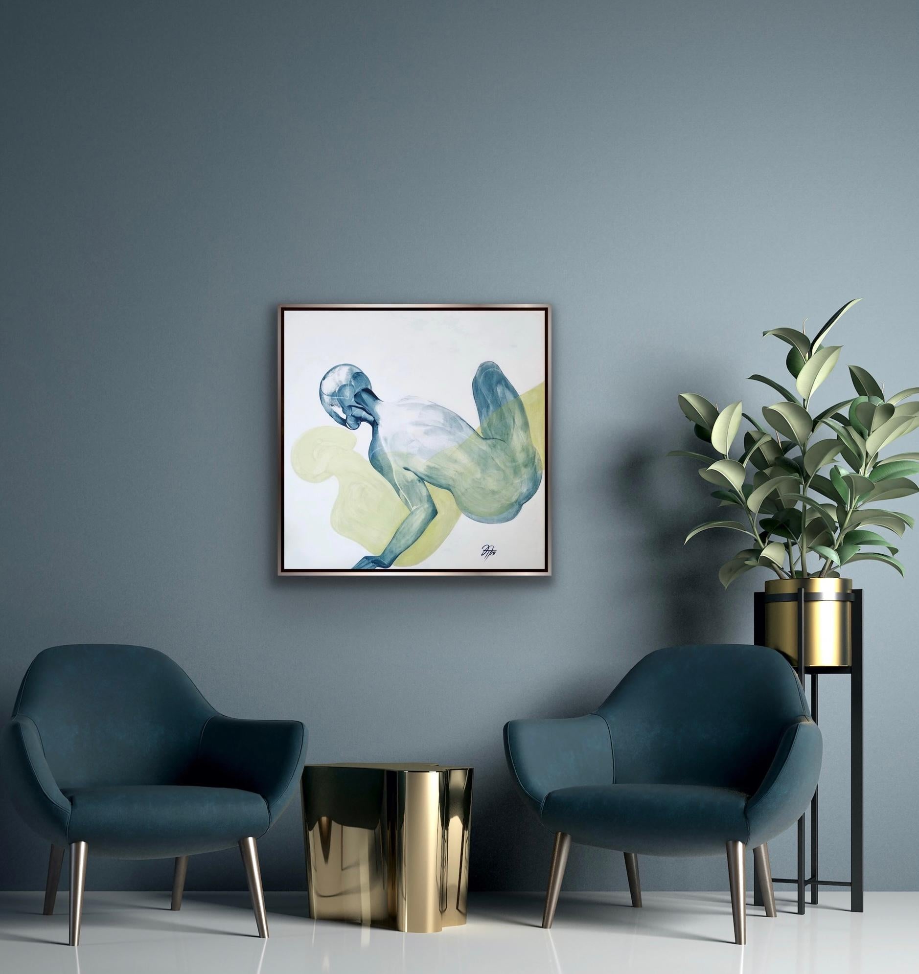 No te escabullas, 100x100cm, acrílico sobre lienzo - Abstract Painting Gris de Tatiana Nega