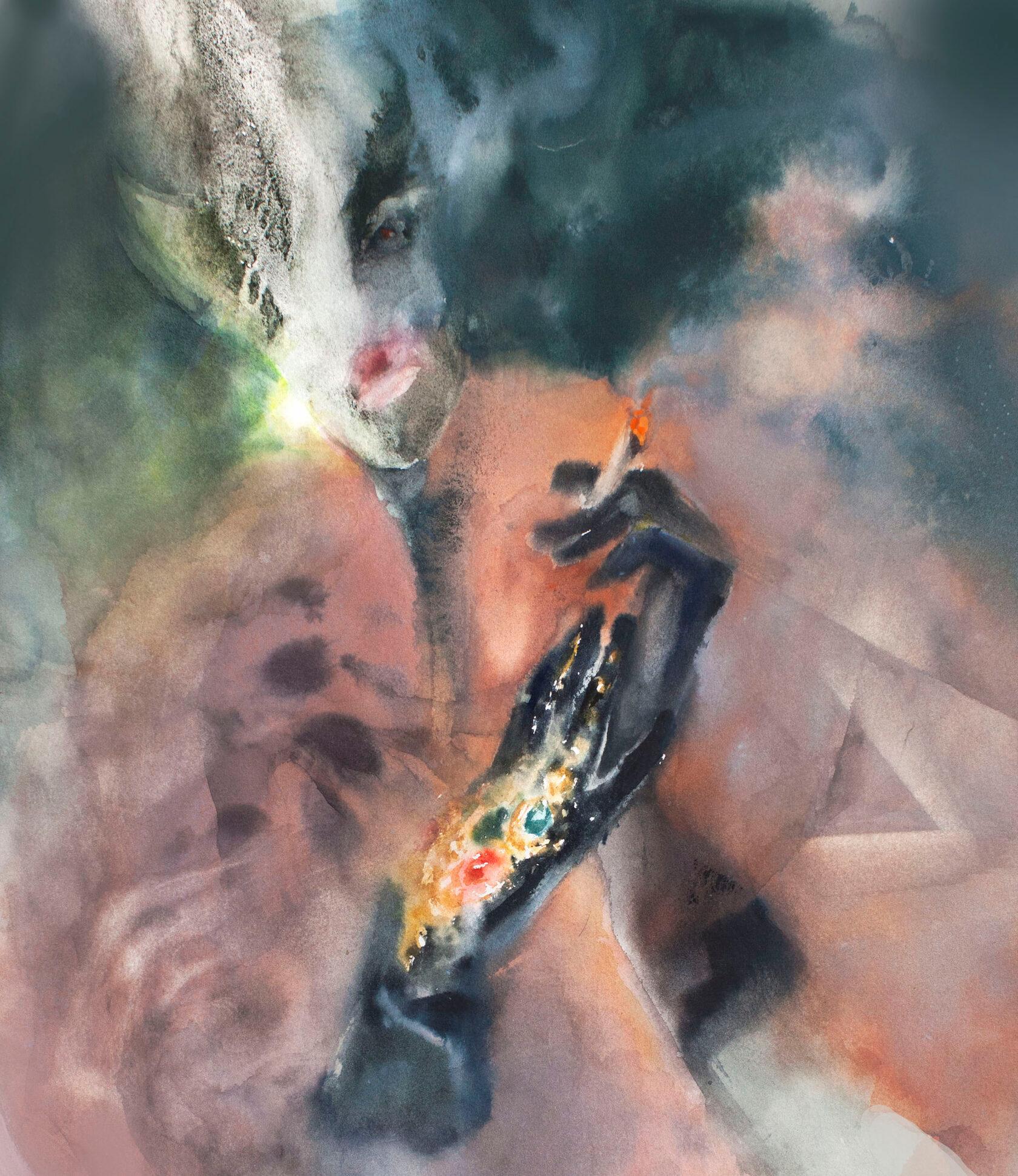 Pausa fumo, 55x48 cm, acquerello, carta - Art di Natalya Dyukova