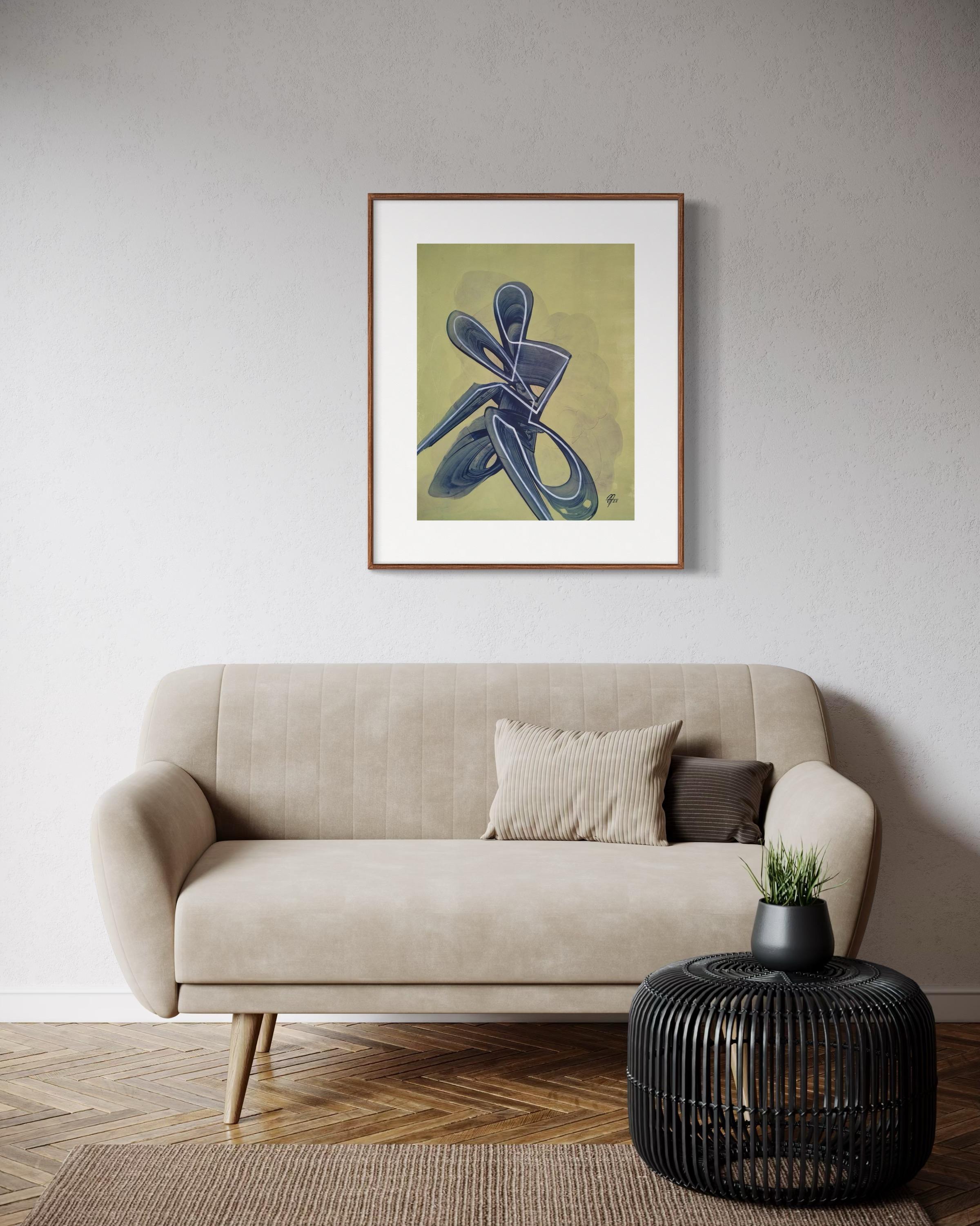 série Personal Contacts, 61 x 48 cm, acrylique sur papier - Beige Abstract Drawing par Tatiana Nega