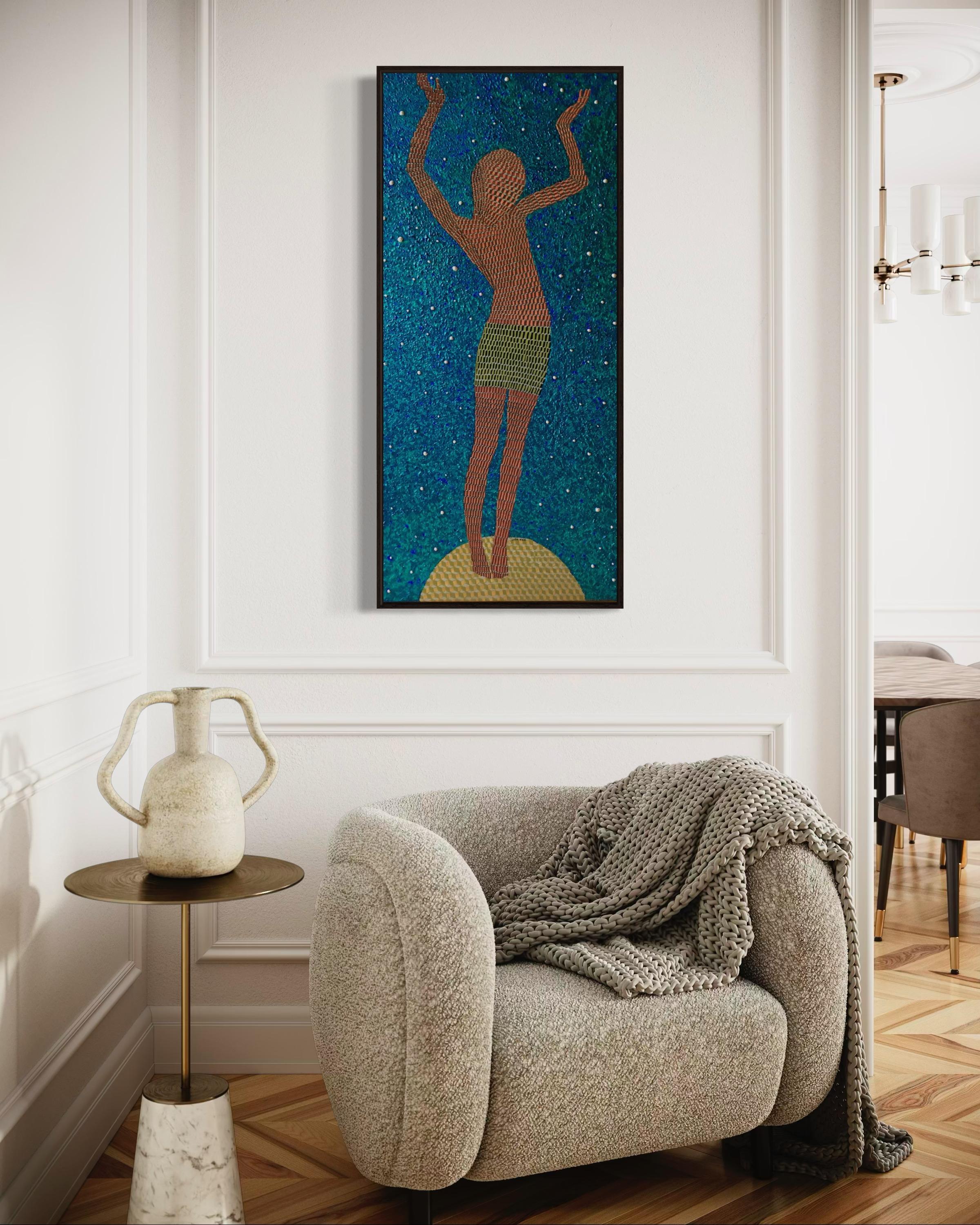 Chica sobre una pelota, 120x60cm, acrílico sobre lienzo en venta 1