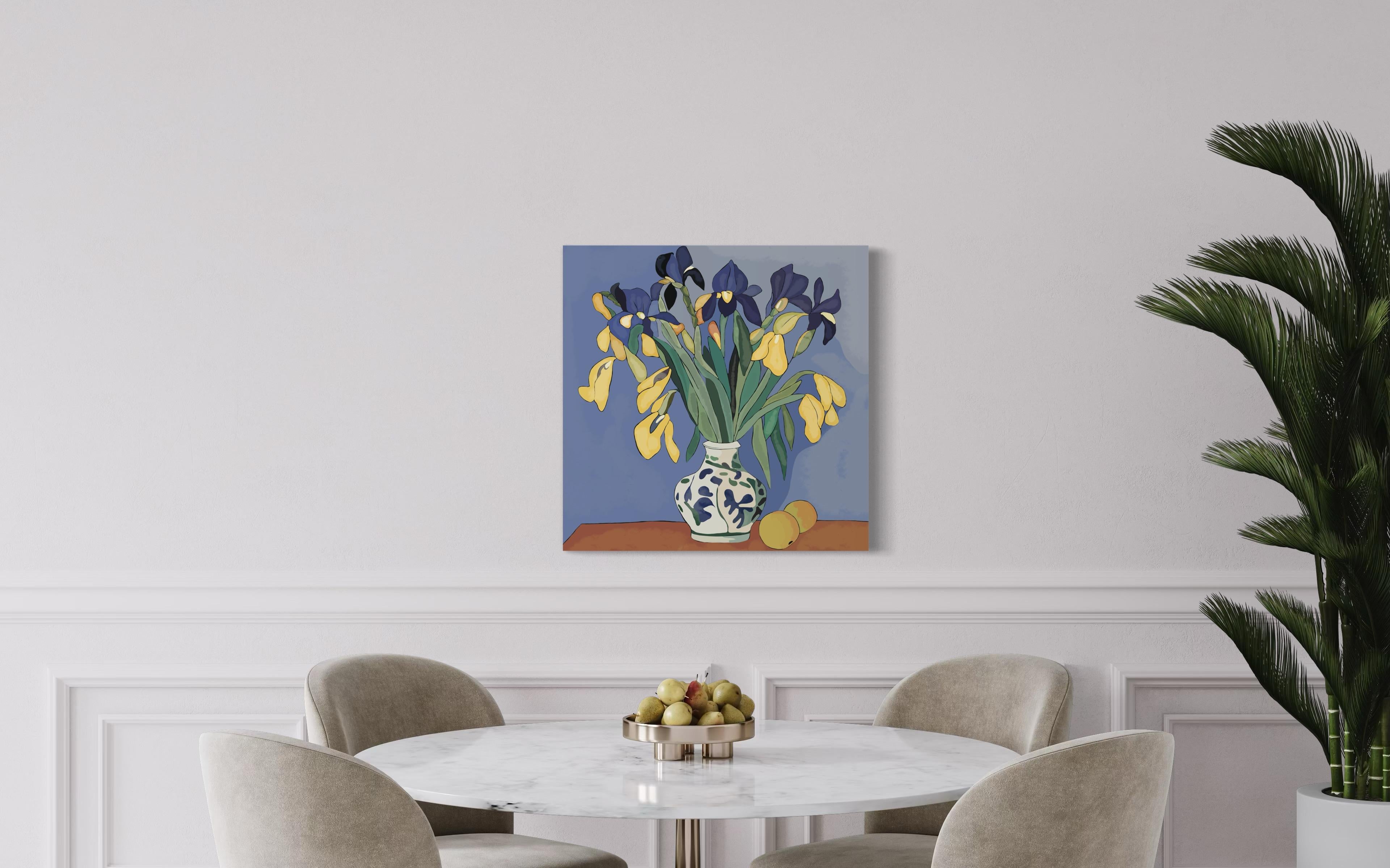 Natura morta con iris , 70x70cm, stampa su tela. Edizione 20 pezzi. in vendita 1