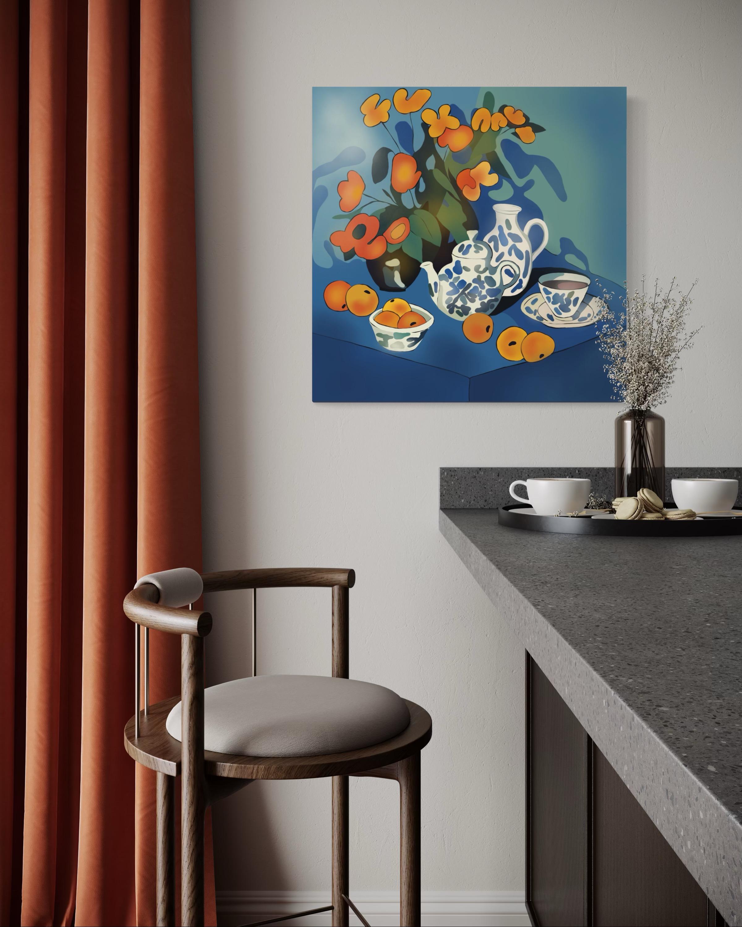 Bodegón azul , 70x70cm, impresión sobre lienzo.Edición 20 uds. - Print Arte pop de Nina Tsoriti