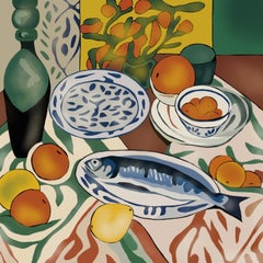 Bodegón con peces, 70x70cm, impresión sobre lienzo.Edición 20 unid.