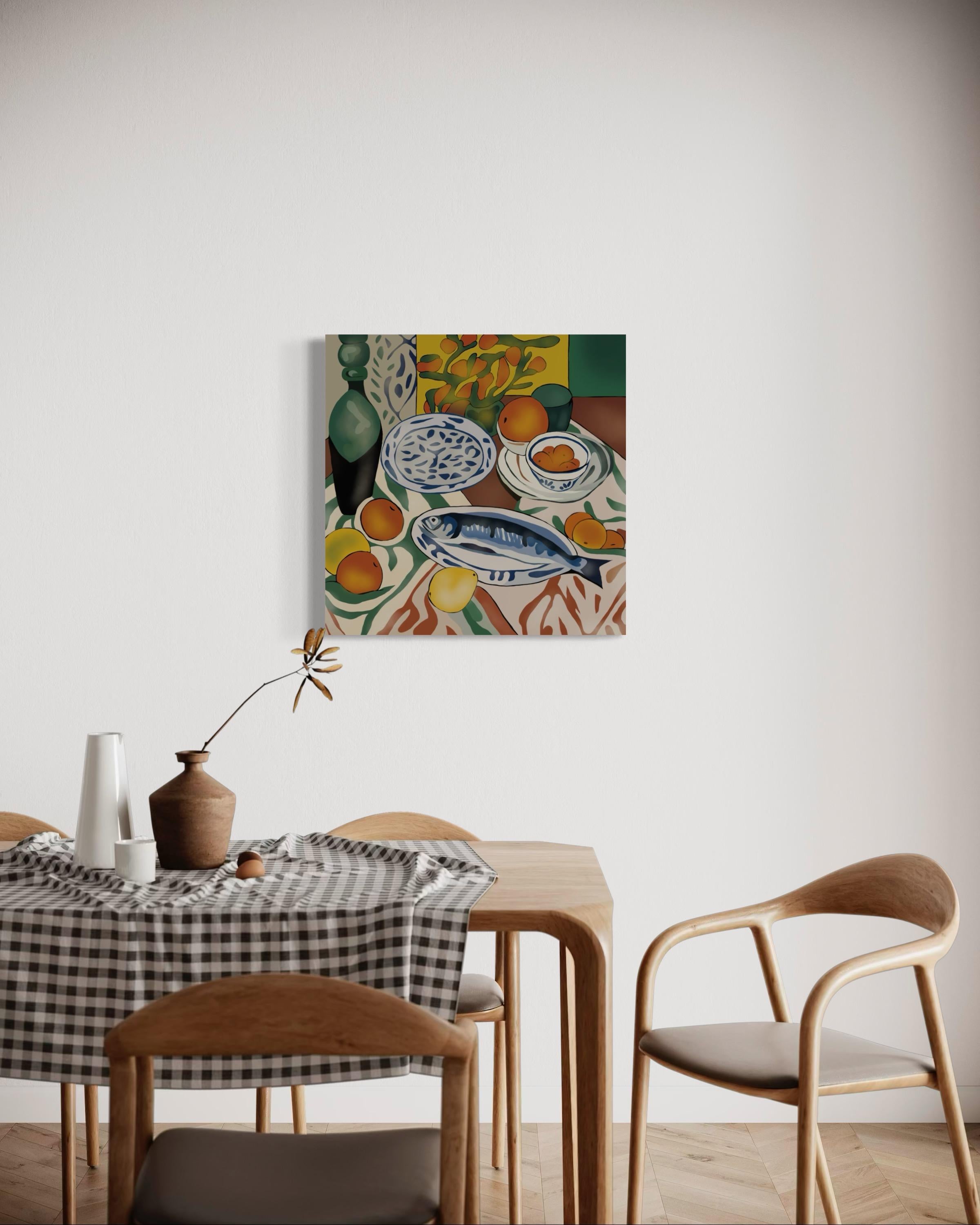 Natura morta con pesci, 70x70cm, stampa su tela.Edizione 20 pezzi. in vendita 4