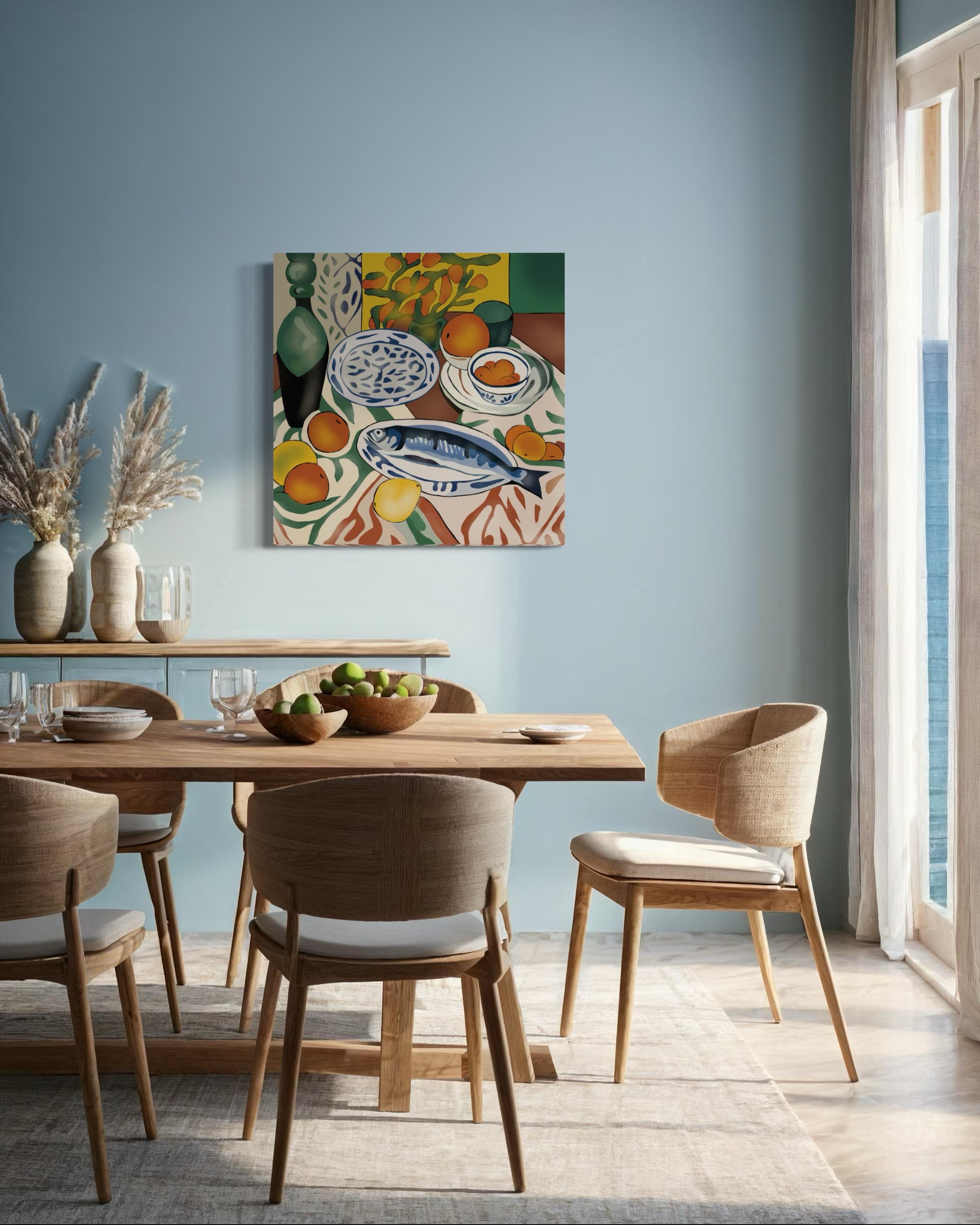 Natura morta con pesci, 70x70cm, stampa su tela.Edizione 20 pezzi. in vendita 2
