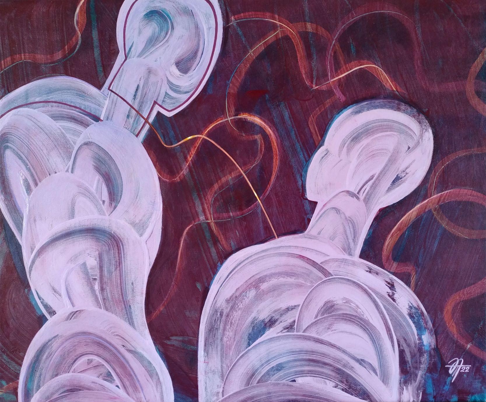 Contactos personales, 70x90cm, acrílico sobre lienzo - Painting de Tatiana Nega