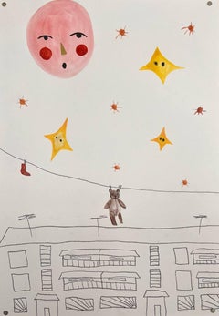 At night in the yard, 40x30 cm, Watercolor, paper, pencil