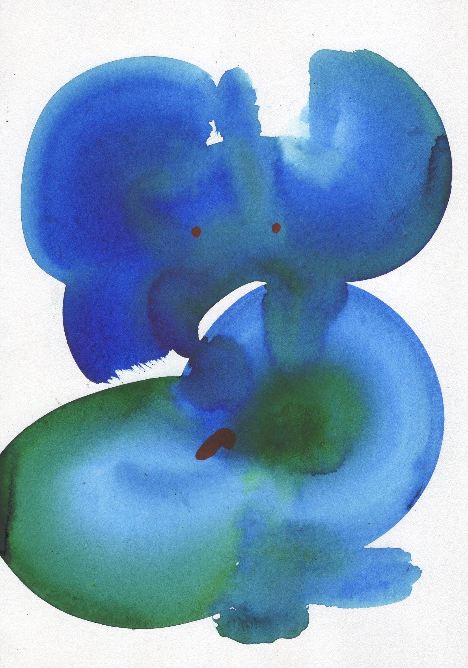 Blau, 29,7 x 21 cm, Papier/Aquarell – Art von Tasya Vasilkova