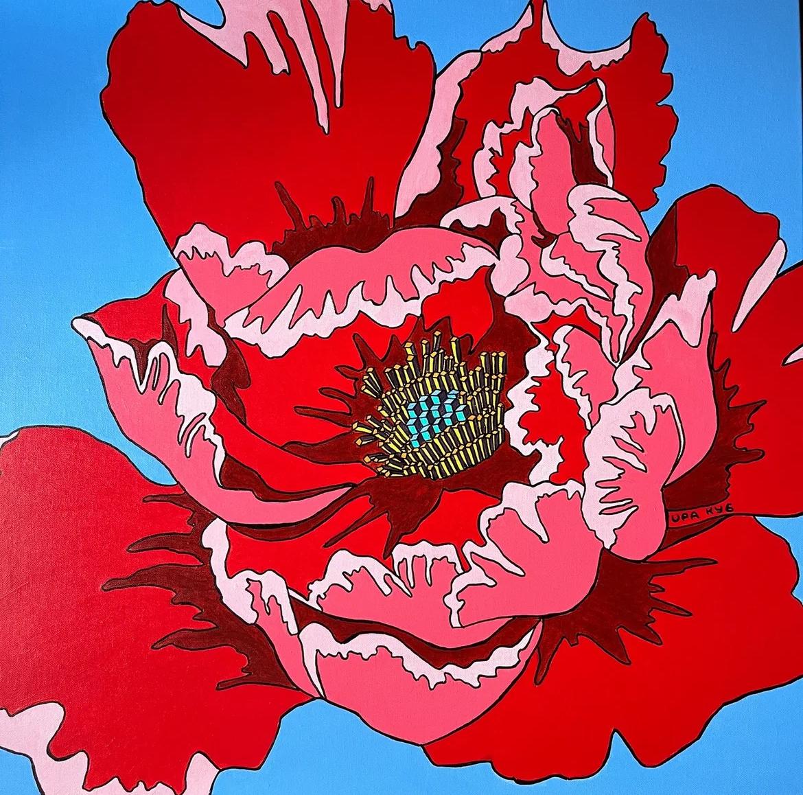 Amapola roja, 80x80cm, acrílico sobre lienzo - Art de Ira Kub