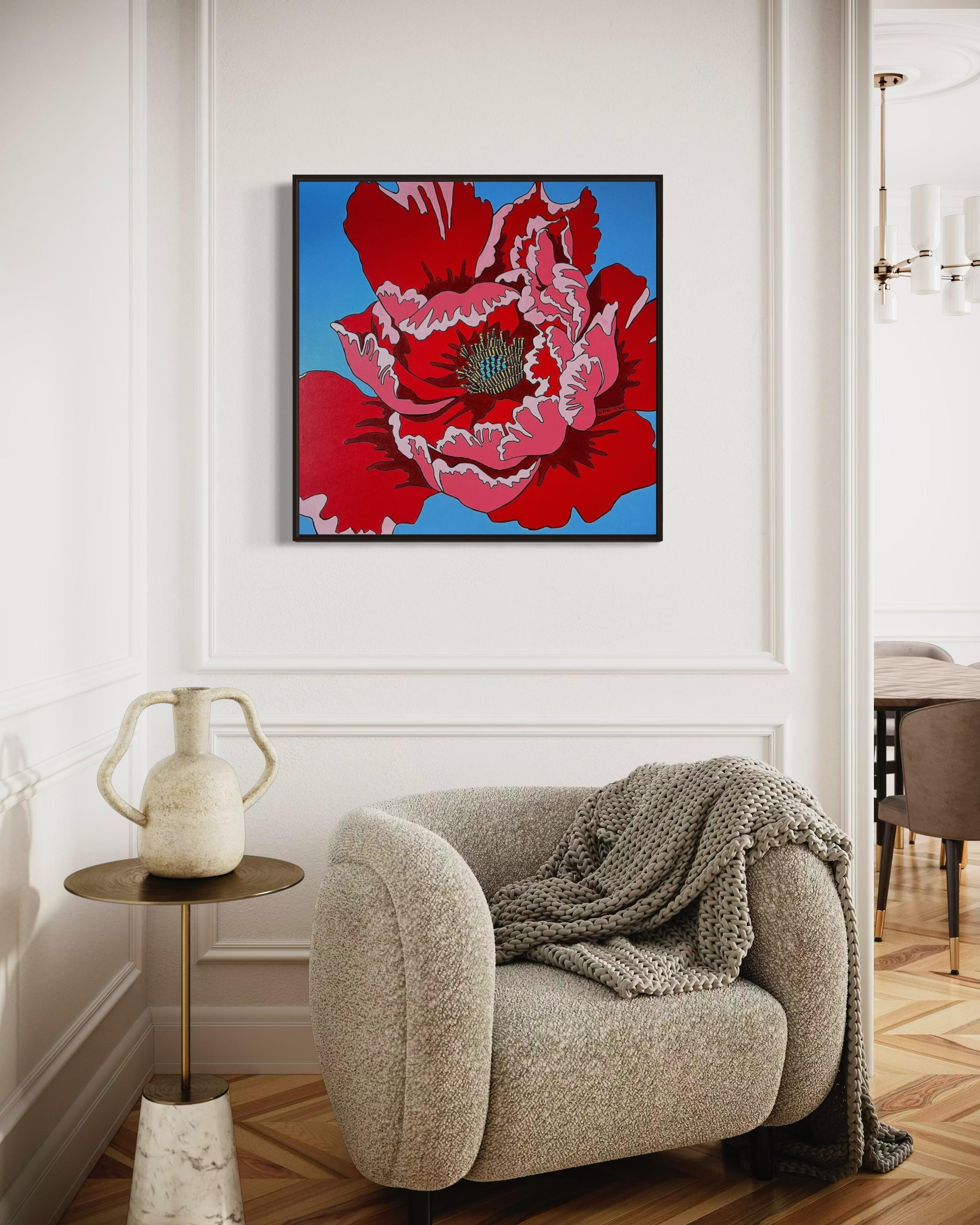 Amapola roja, 80x80cm, acrílico sobre lienzo - Art Contemporáneo de Ira Kub