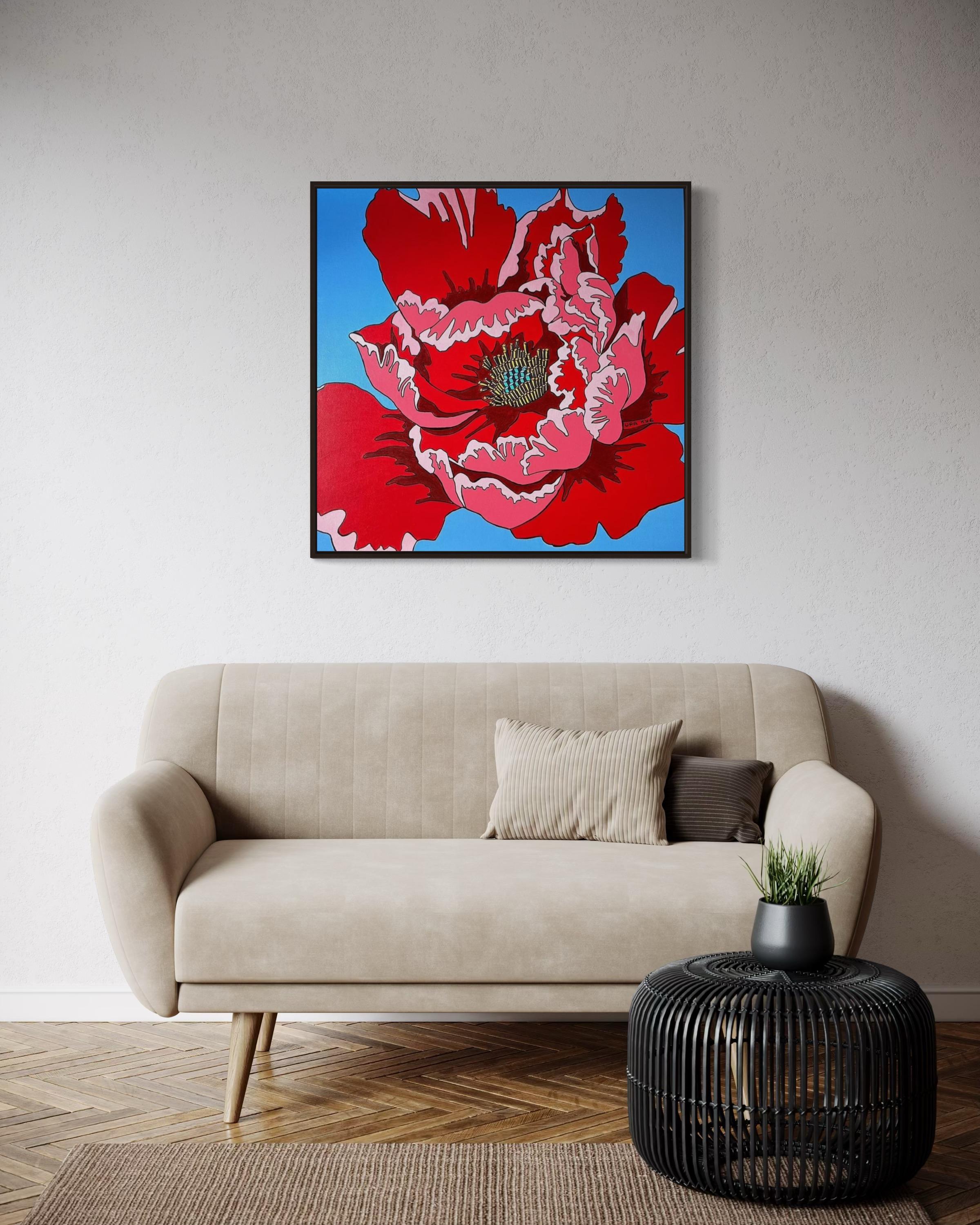 Amapola roja, 80x80cm, acrílico sobre lienzo en venta 1