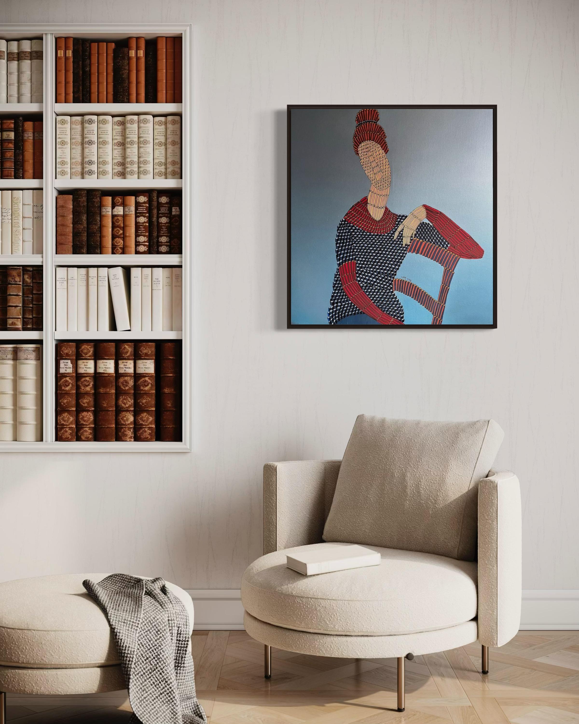 Ritratto della moglie dell'artista, 80x80cm, acrilico su tela - Figurative Painting Grigio di Ira Kub
