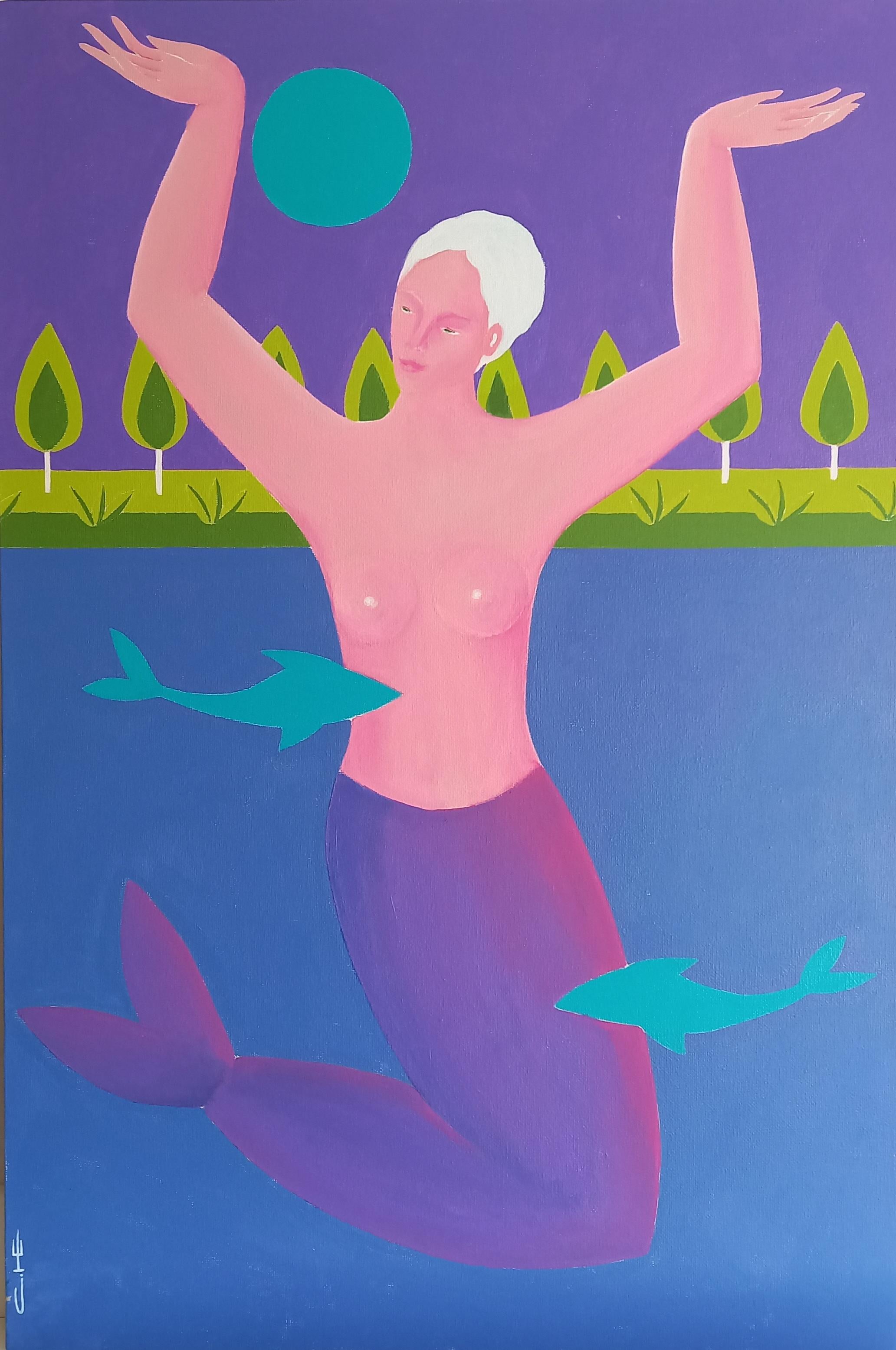 Sirena, 60x40cm, acrílico sobre lienzo - Painting de Sasha Katinauskiene