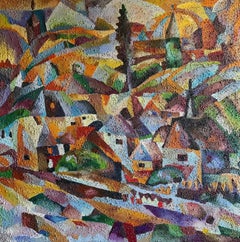 Autumn landscape, 100x100cm, Oil/Sand/Canvas