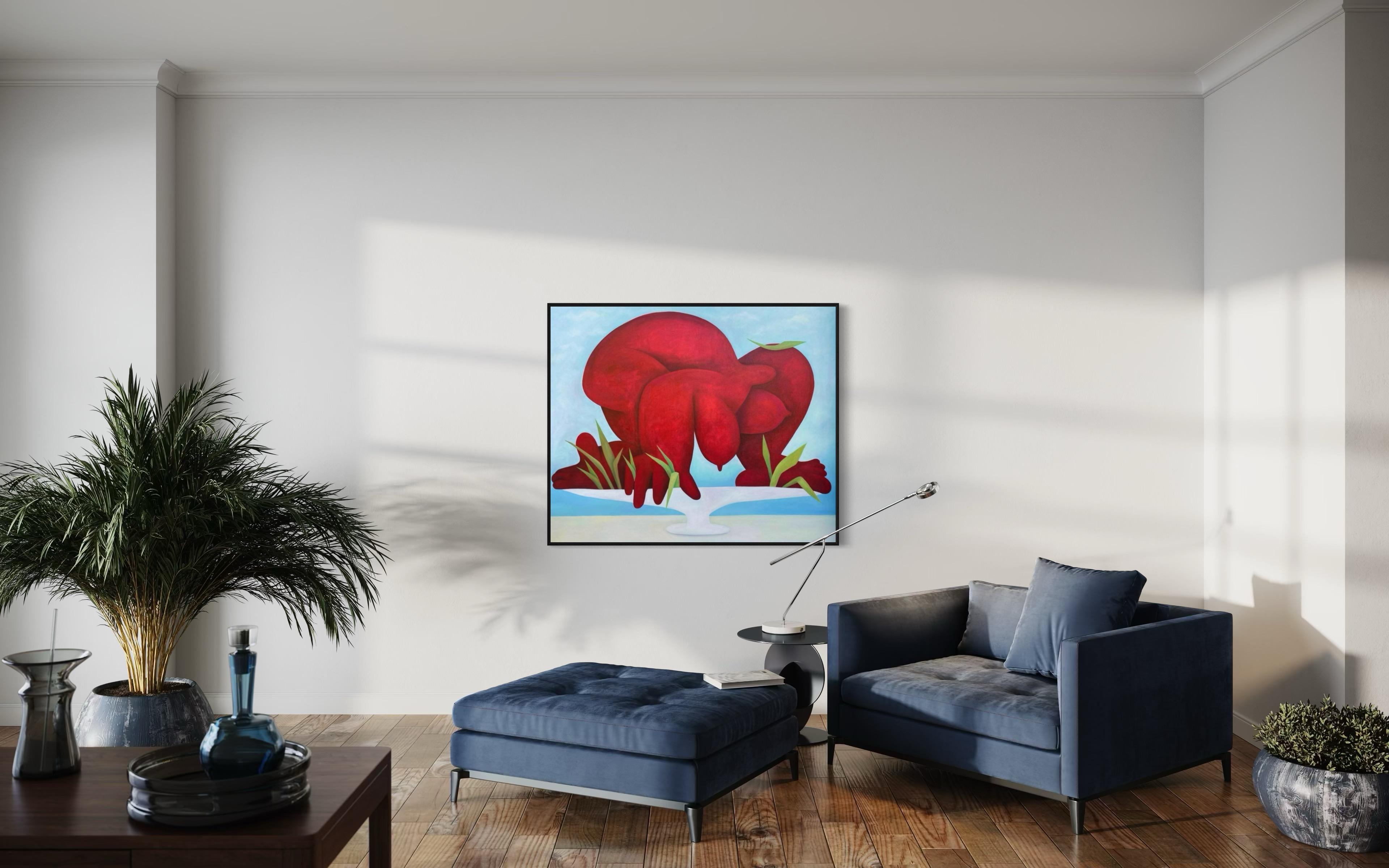 Sommer Frühstück, 110x130cm, Öl auf Leinwand im Angebot 1